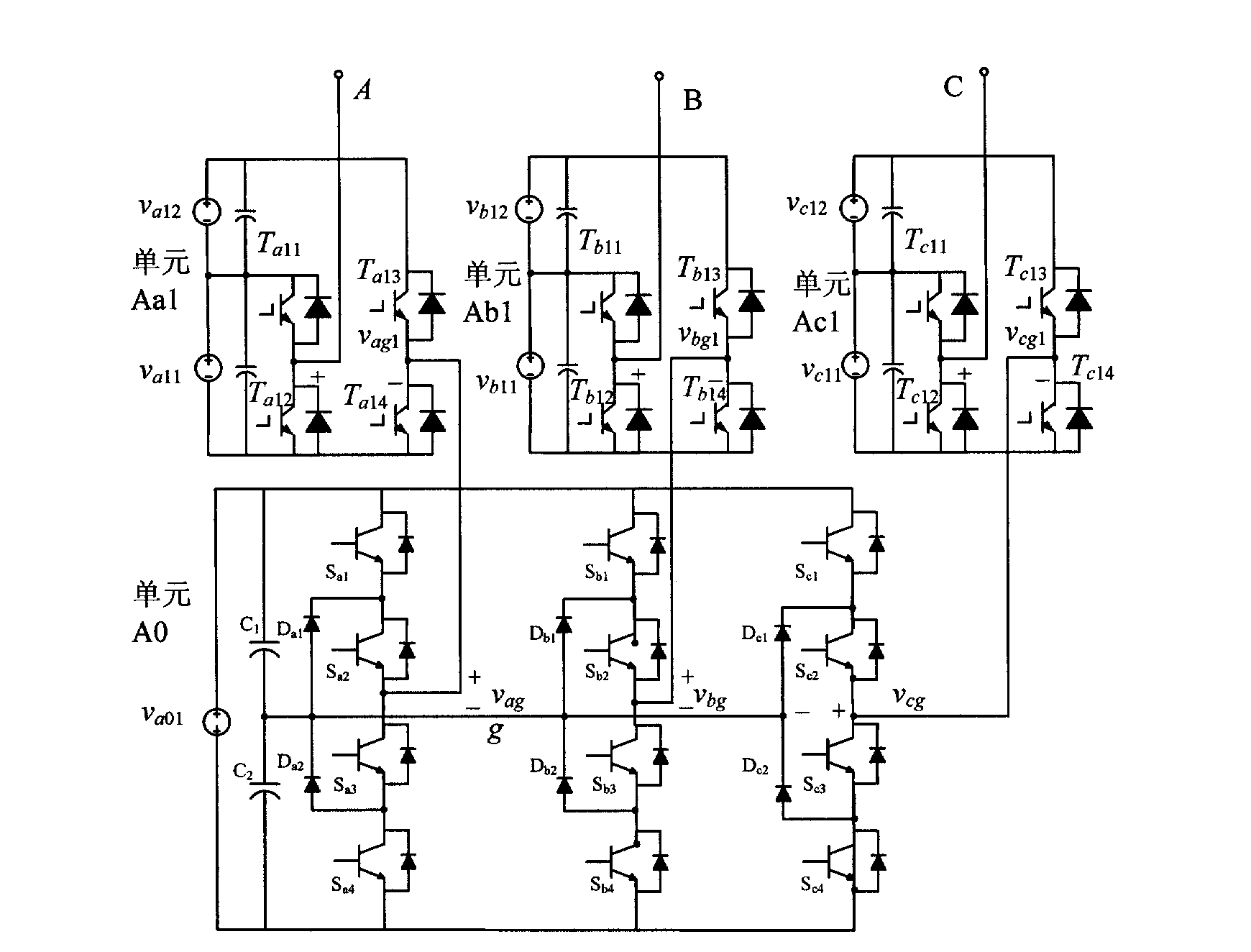 Three-phase mixing multi-level inverter circuit