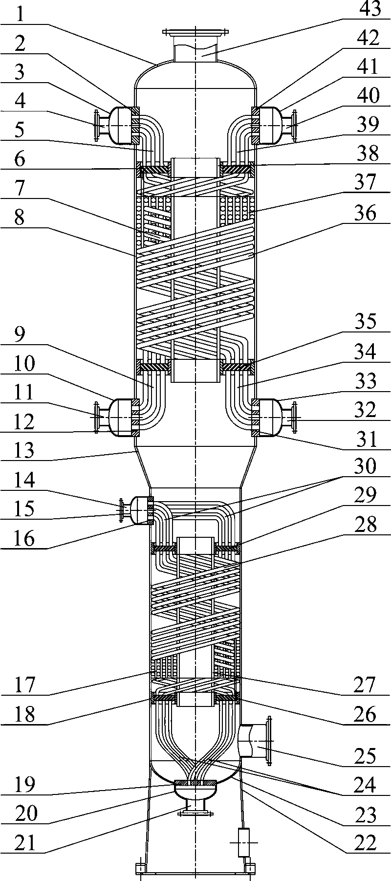 Low-temperature spiral wound heat exchanger for non-converted gas cooler
