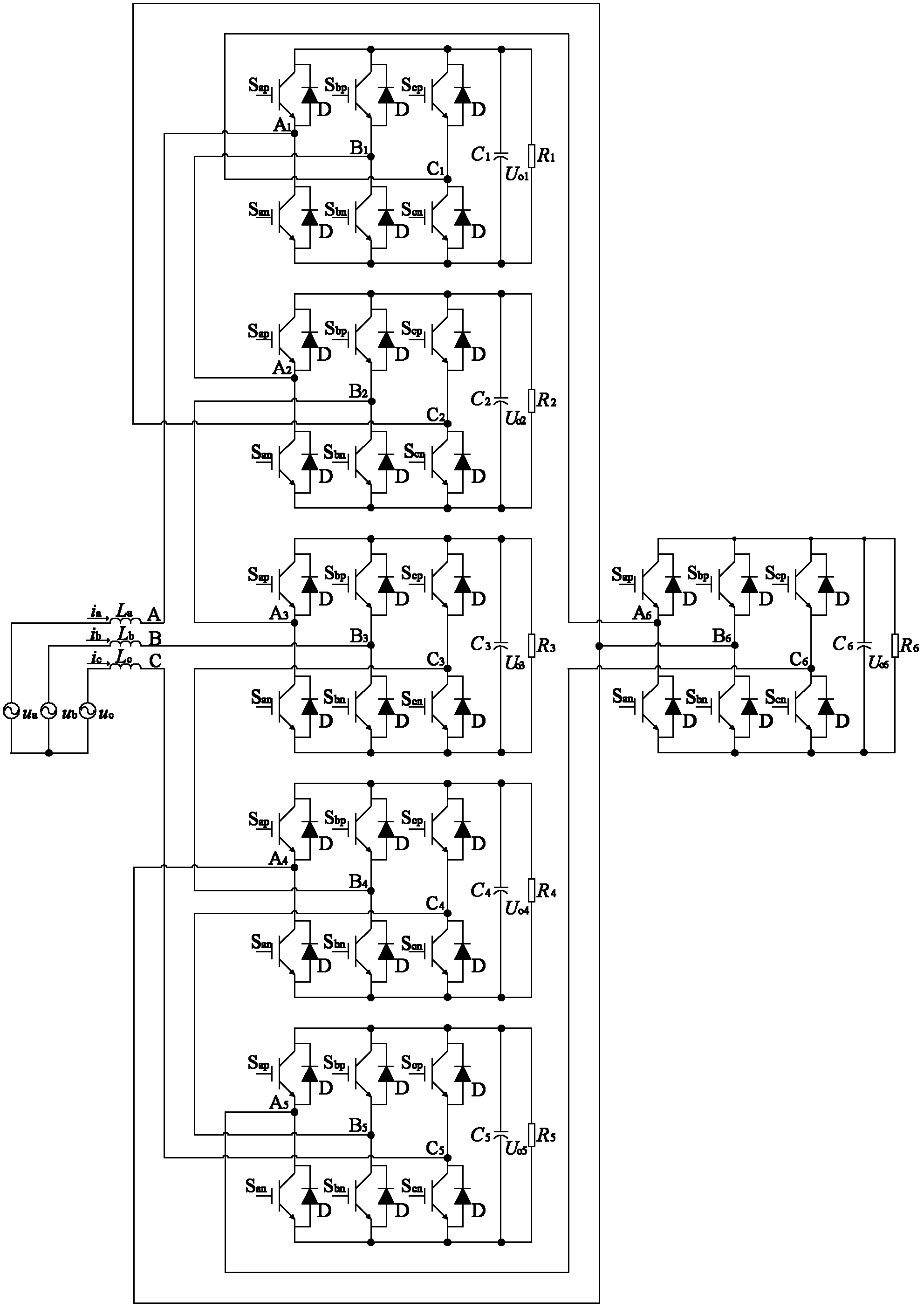 Adaptive three-phase balanced control cascaded three-phase bridge converter