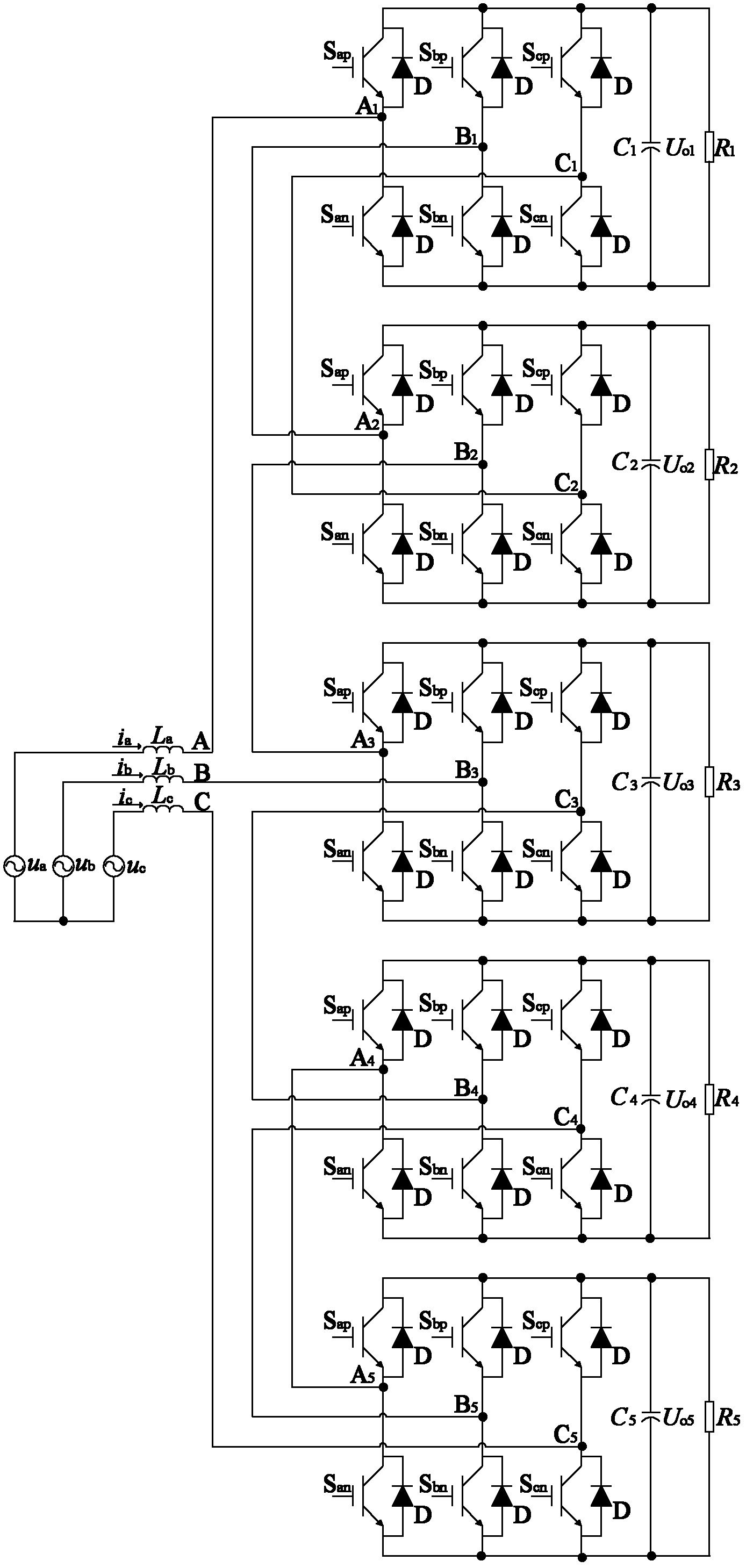 Adaptive three-phase balanced control cascaded three-phase bridge converter