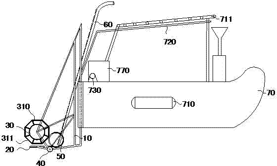 Common cord grass harvesting and processing mechanical boat and common cord grass harvesting and processing method thereof