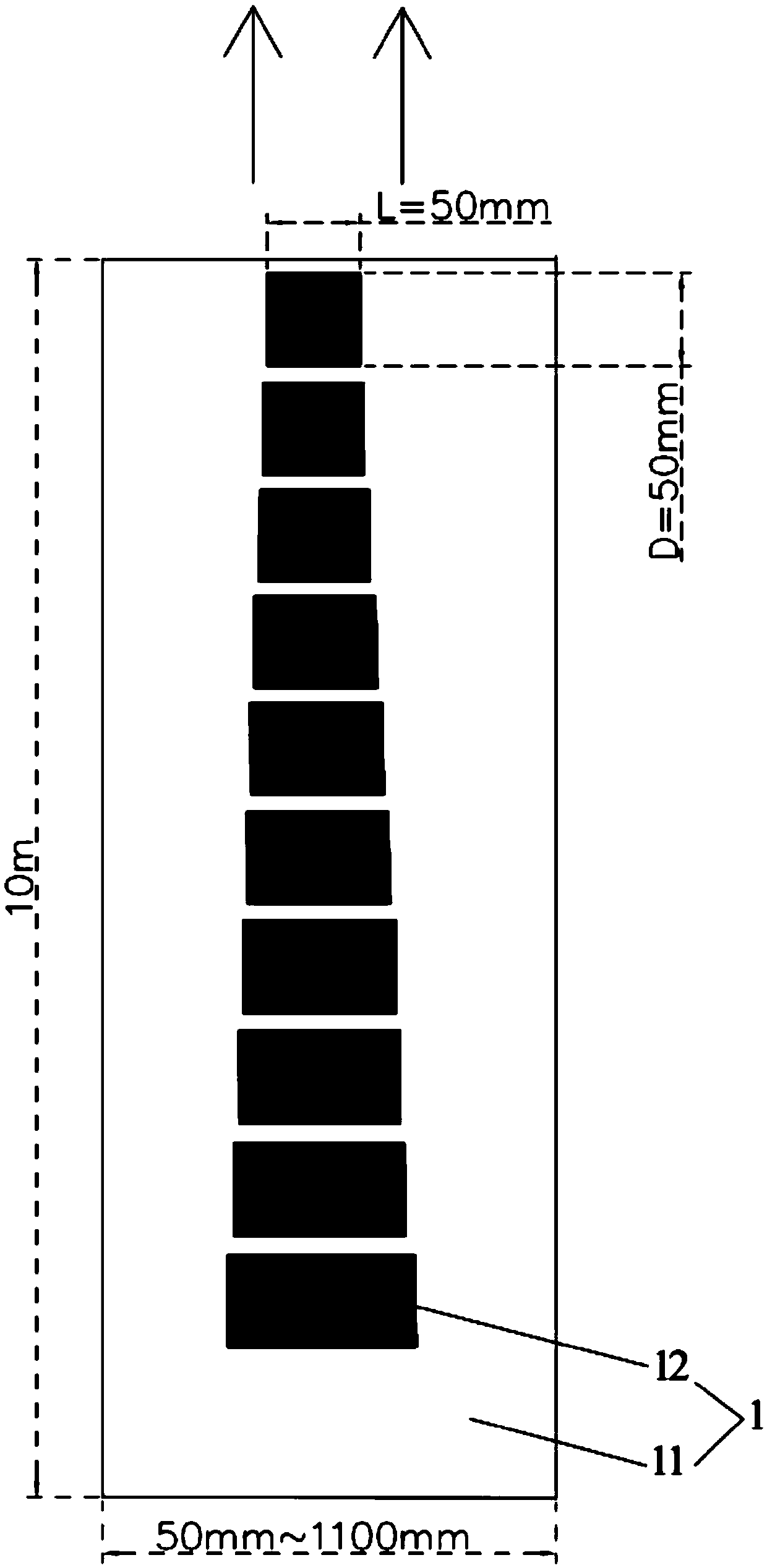 Standard member for pole plate width testing, preparation method and application method thereof