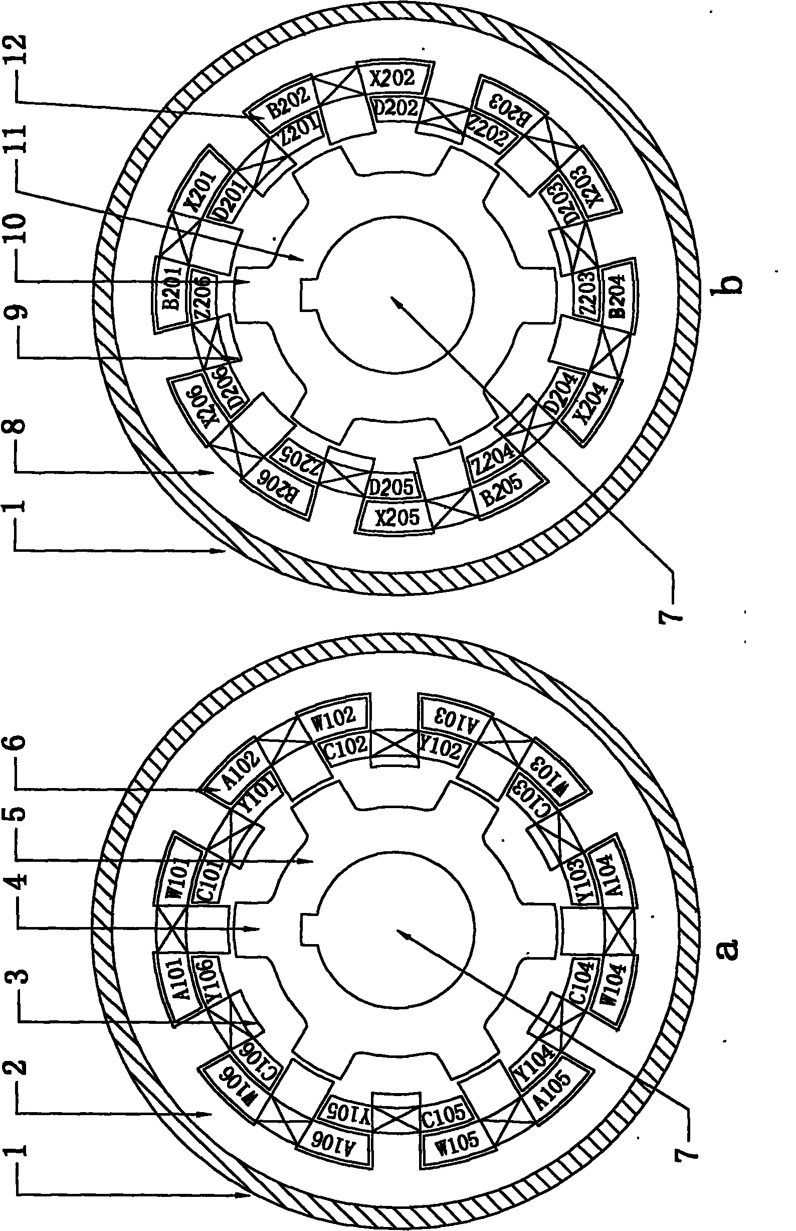 Double stator-rotor multiple-pole switching reluctance motor