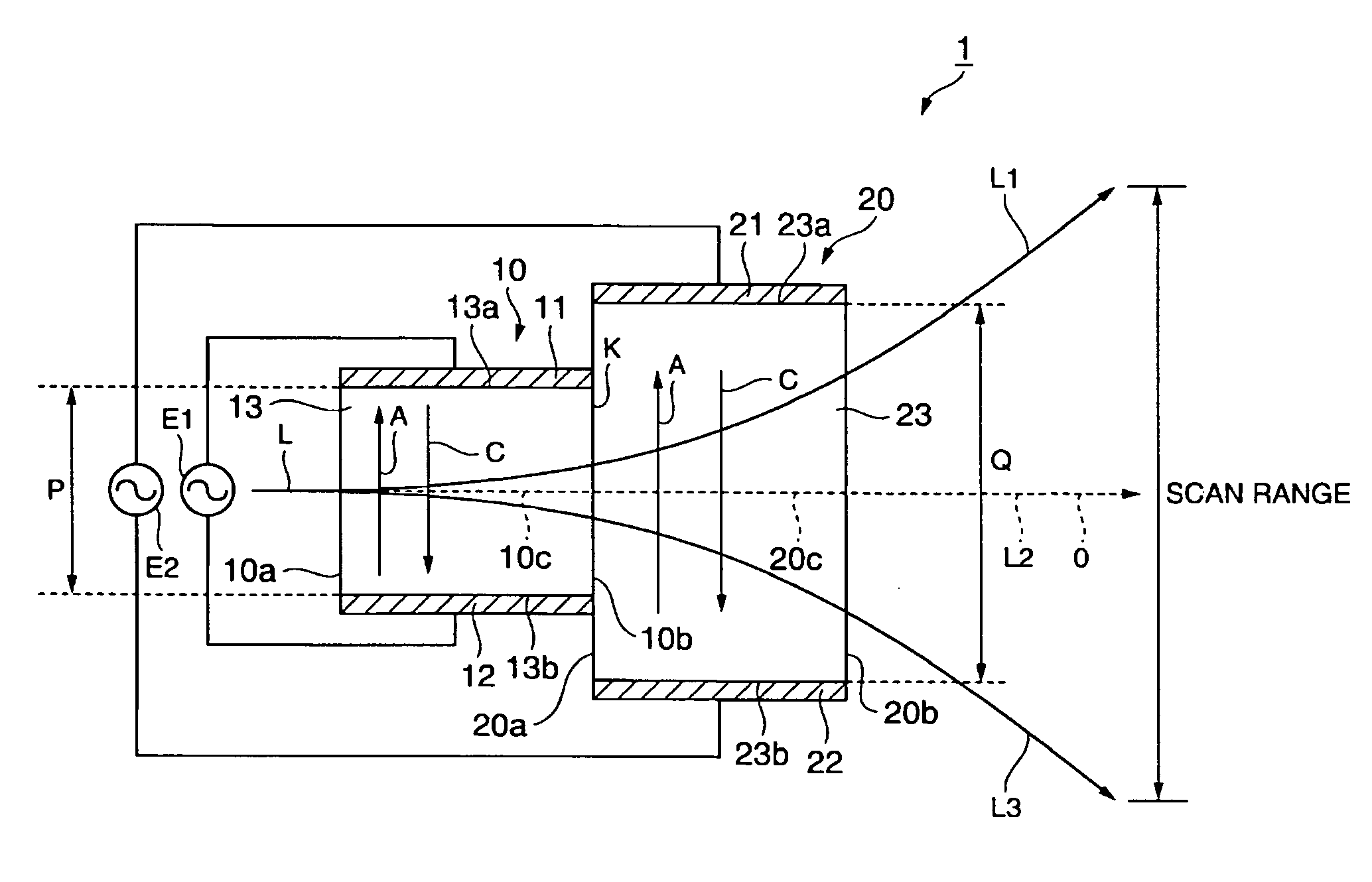 Electro optic device, method of manufacturing electro optic device, and scanning type optical apparatus