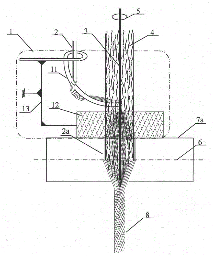 Lower support type cored enhanced three-axis composite yarn, spinning method and application