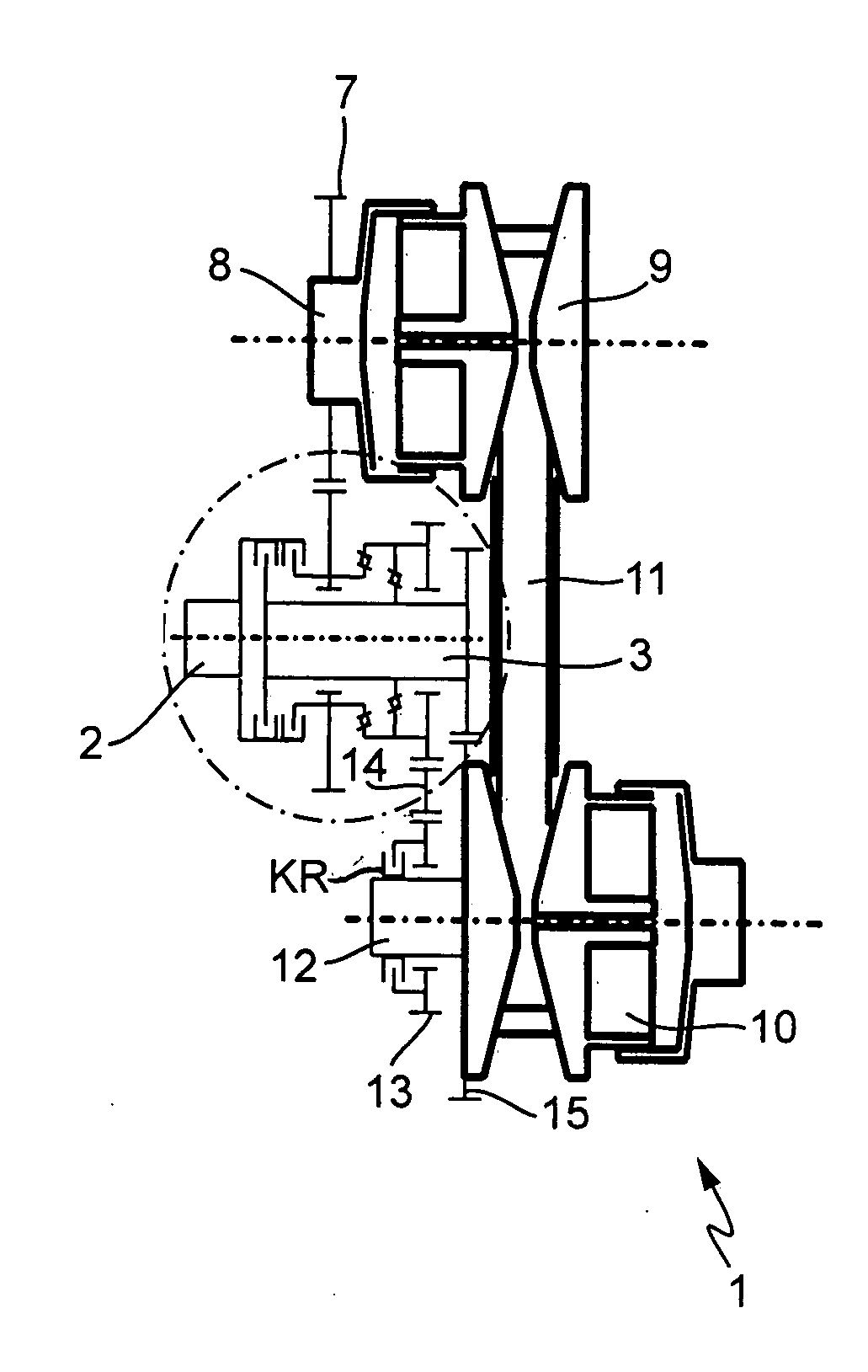 Vehicle transmission having continuously variable gear ratios