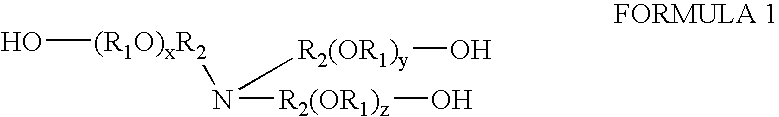 Compositions containing trialkanolamine alkoxylate buffer