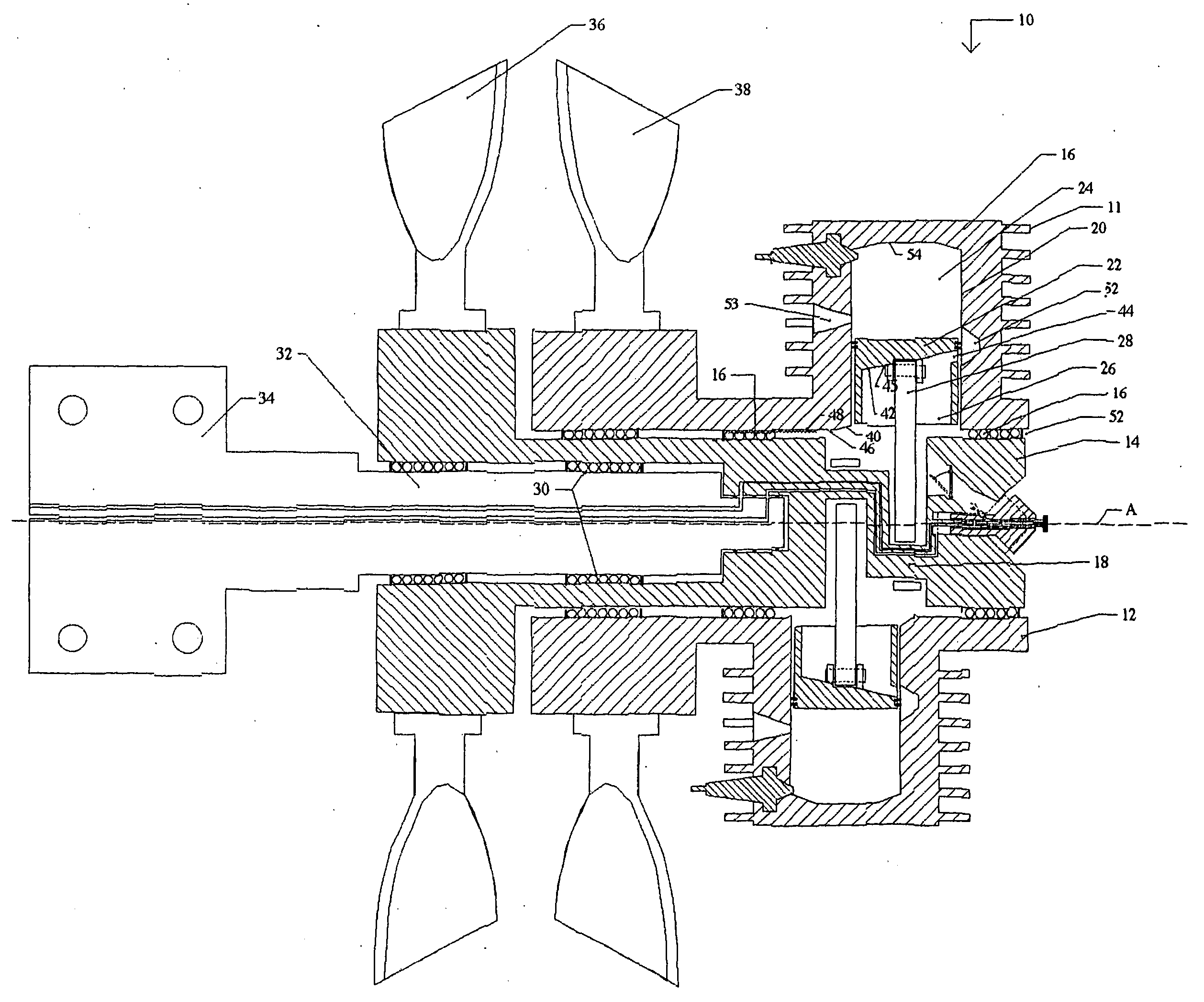 Two-cycle engine for counter-rotation especially for aviation applications