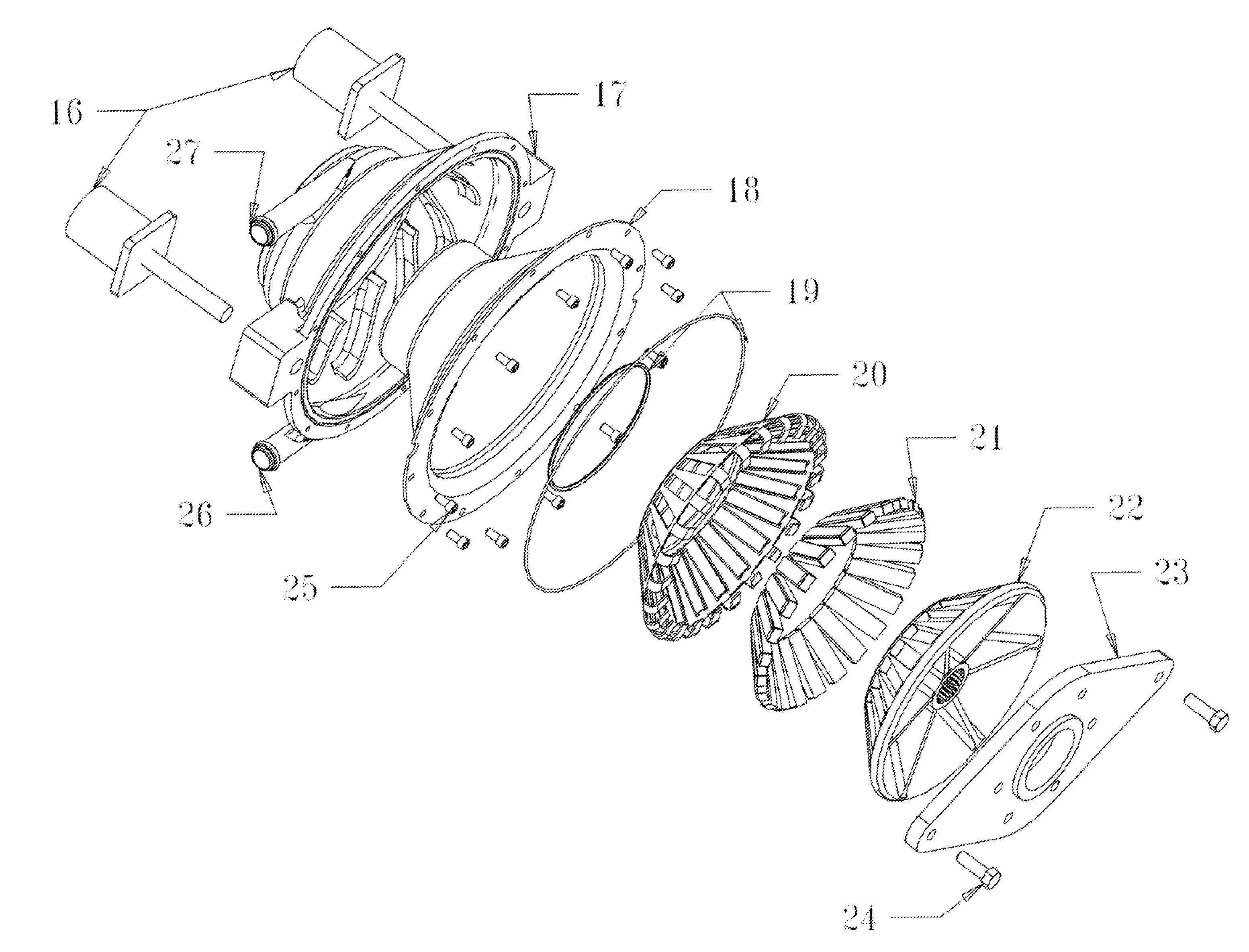 Sealess, liquid cooled eddy current energy absorption system