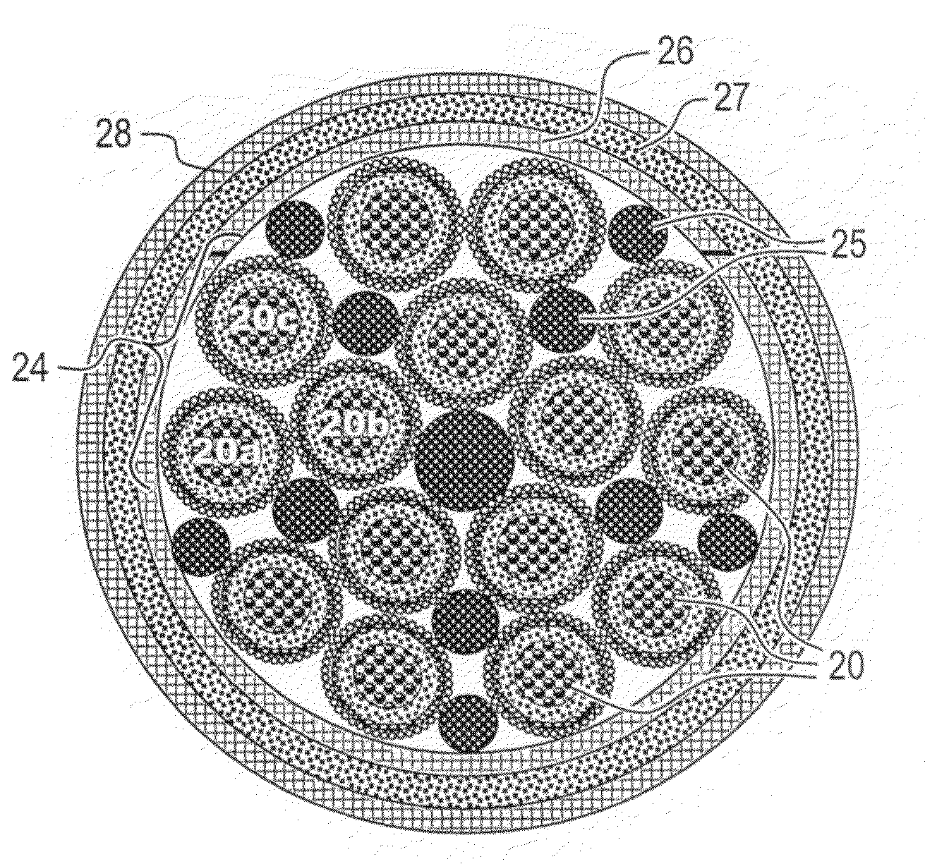 Constructive arrangement in an umbilical cable and a process for the manufacture thereof
