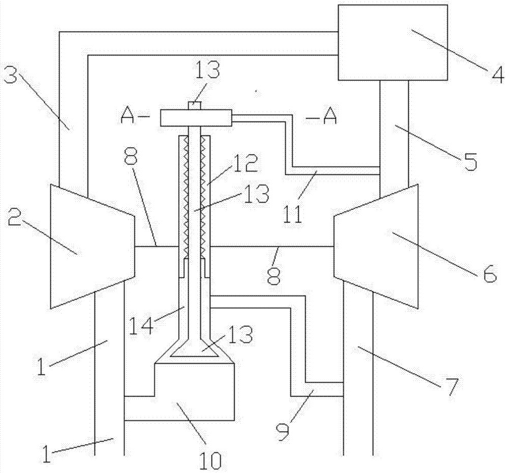 Pneumatic adjusting mechanism with penetrating pipes