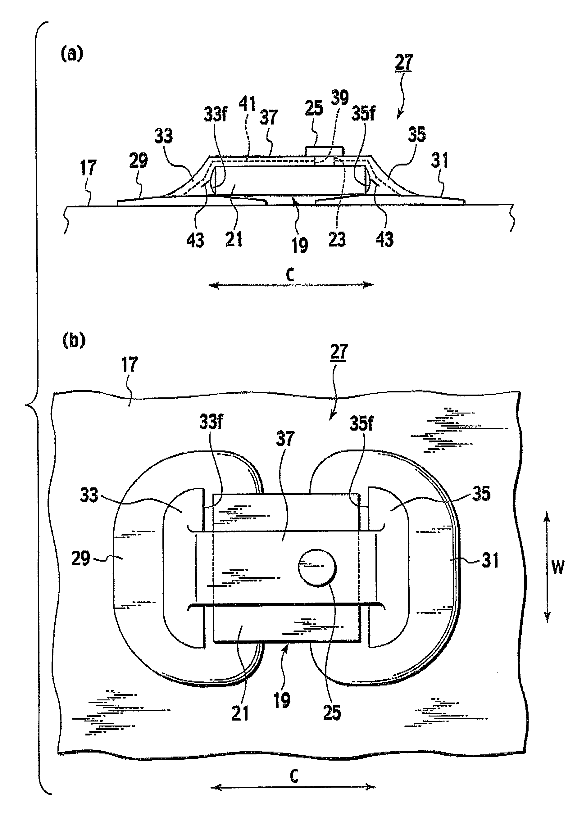 Mounting structure of electronic device, and pneumatic tire onto which electronic device is mounted by such mounting structure