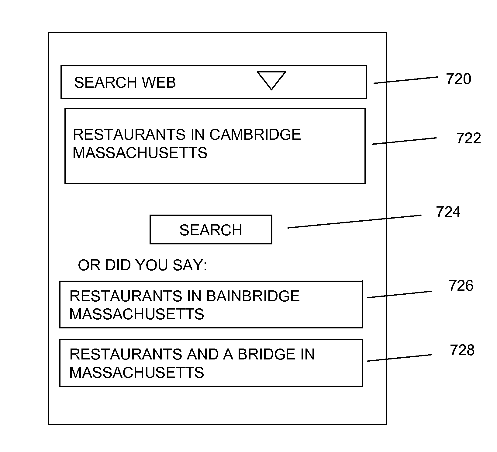 Multiple web-based content search user interface in mobile search application