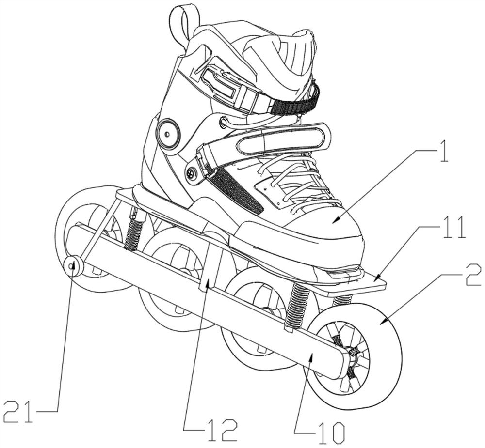 A roller skating structure and speed skating shoes that are convenient for starting and accelerating