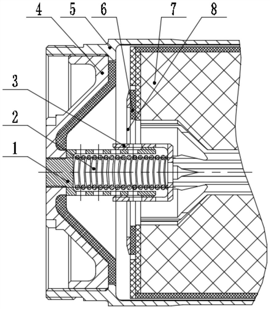 A solid rocket motor free-filling grain-pressing structure and using method