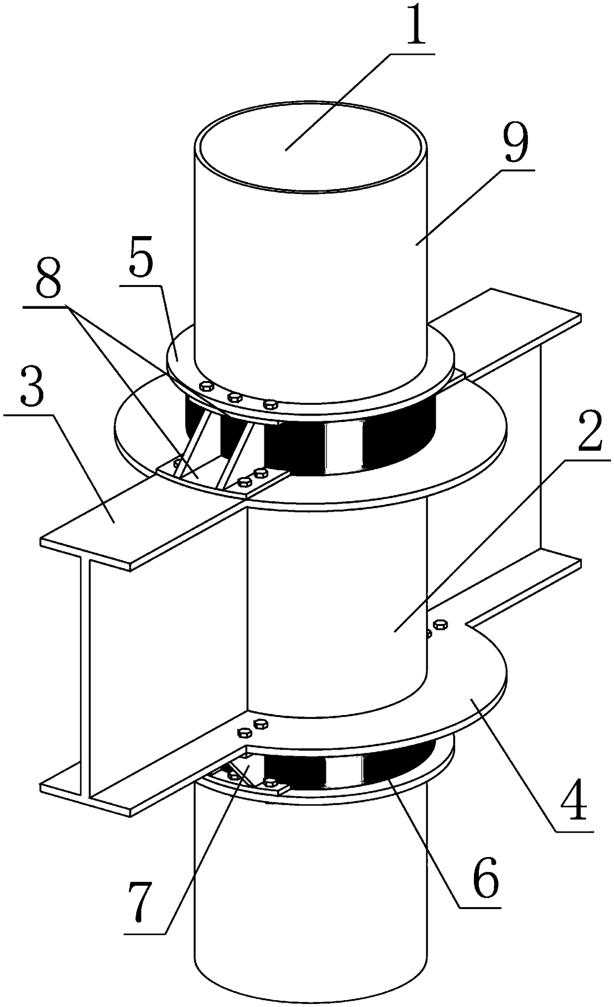 Double narrow ring plate-frp joint of thin-walled steel pipe recycled mixed columns and steel beams