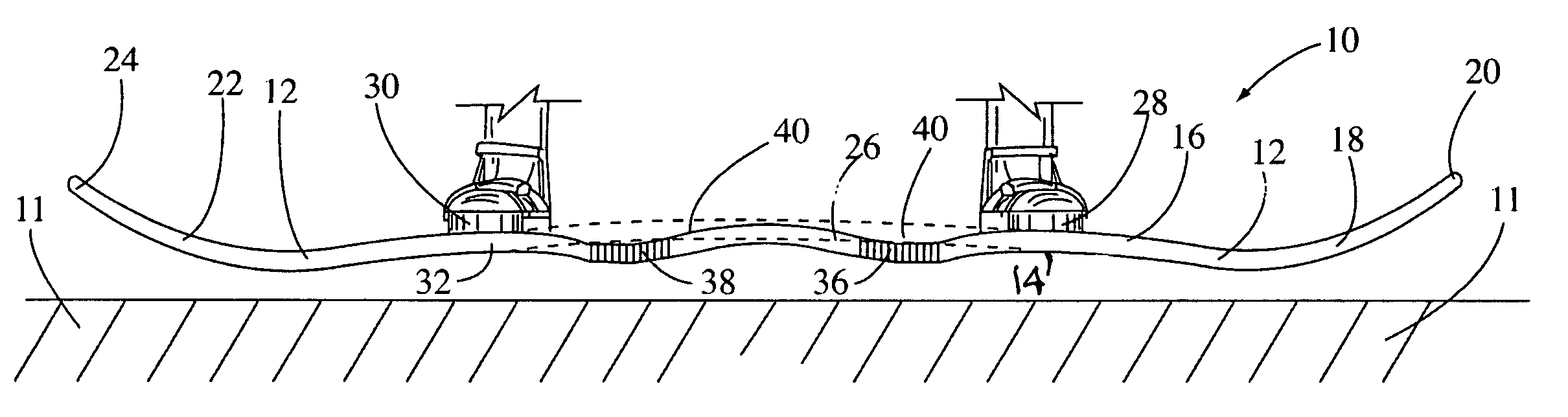 Bi-directional snowboard with parallel reverse cambers for reduced snow contact and with traction planes for increased edge control