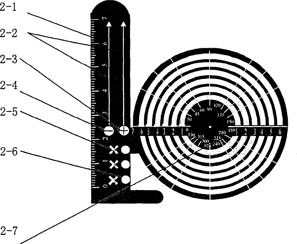 Drawing device with functions of set square, compasses and protractor