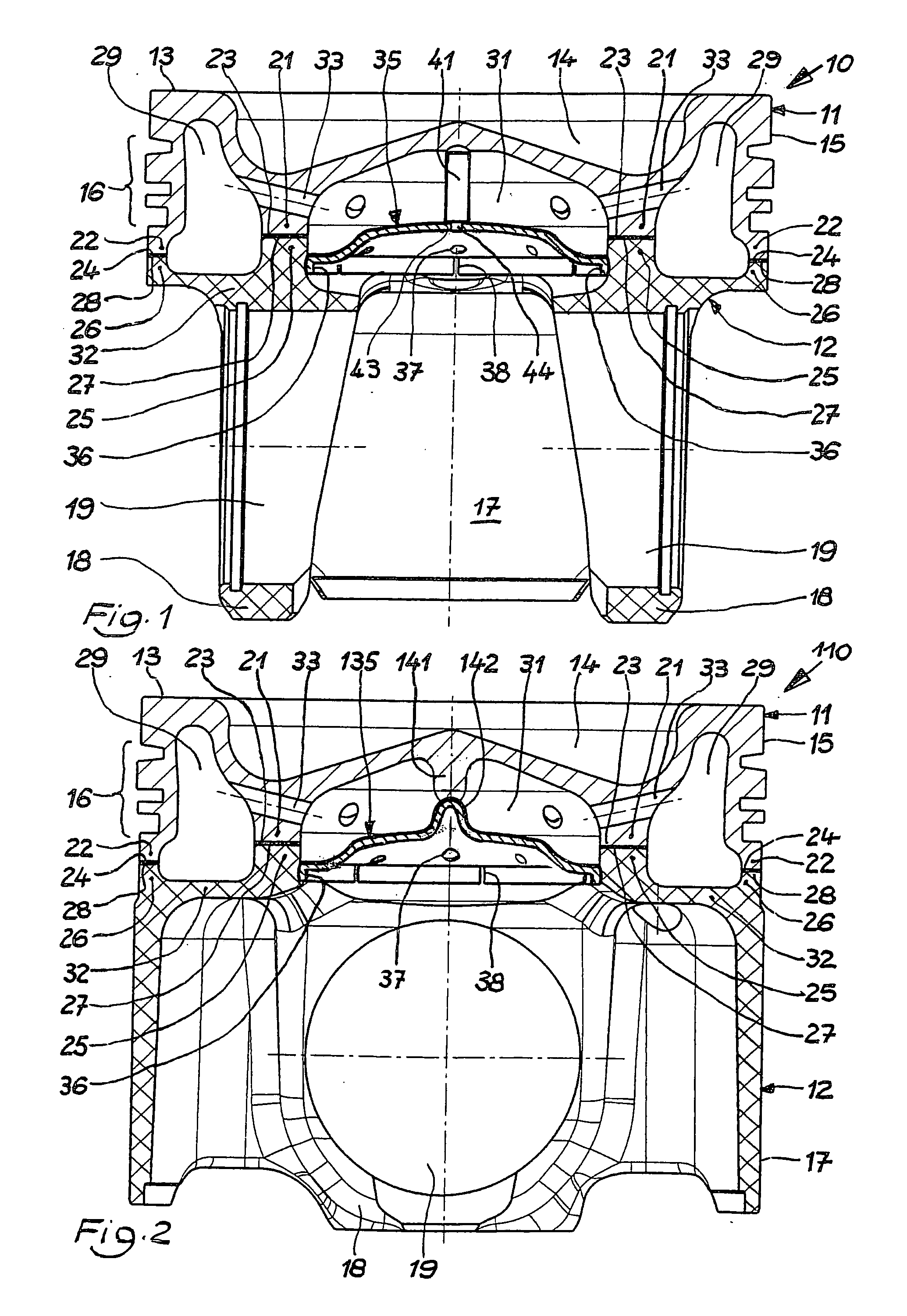 Multi-part piston for an internal combustion engine and method for its production