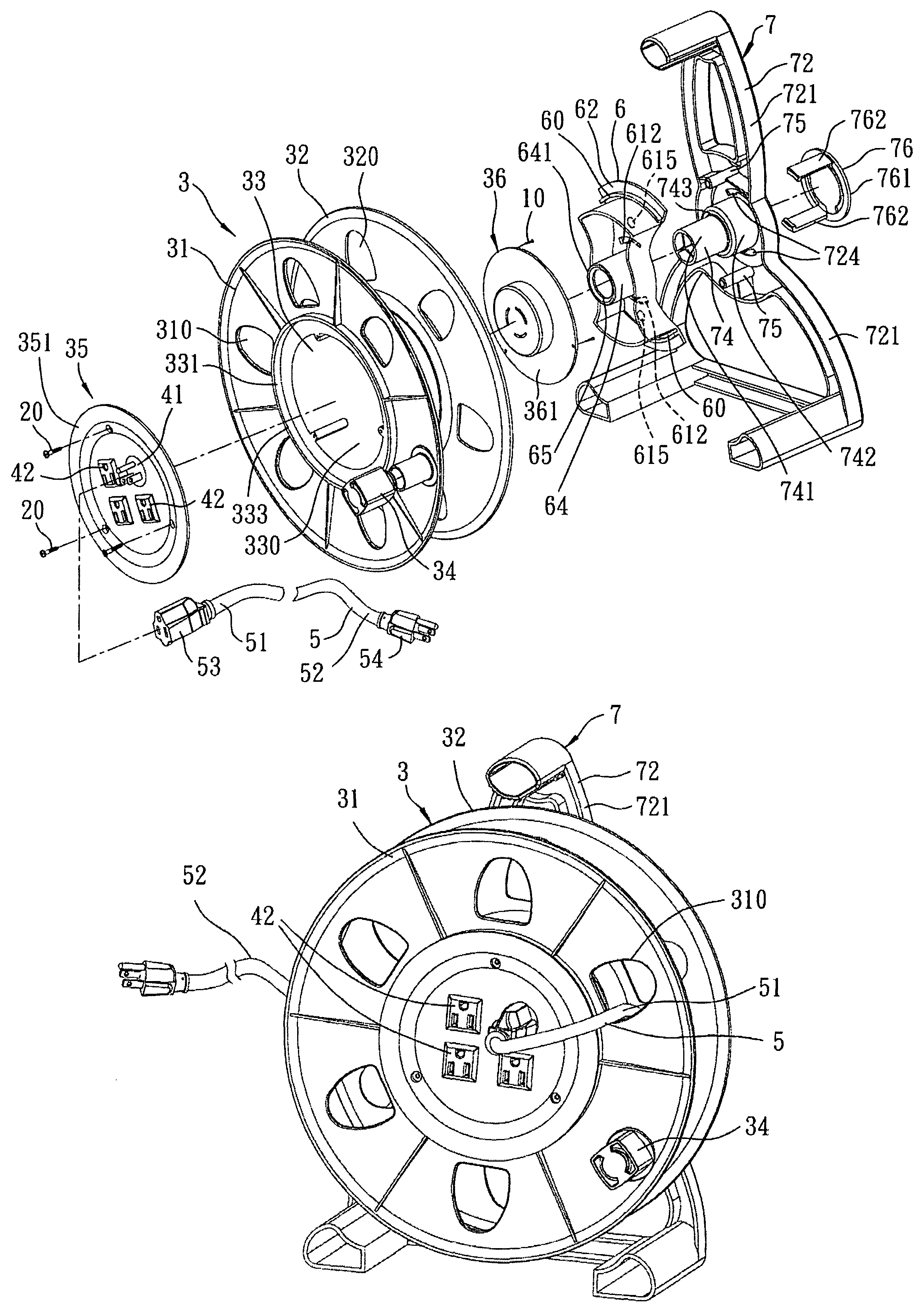 Reel device for winding an electrical cable thereon