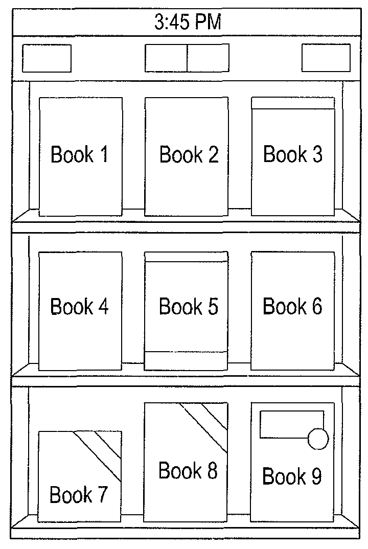 Device and method for searching for an e-book via e-book categories in a virtual bookshelf in a portable terminal