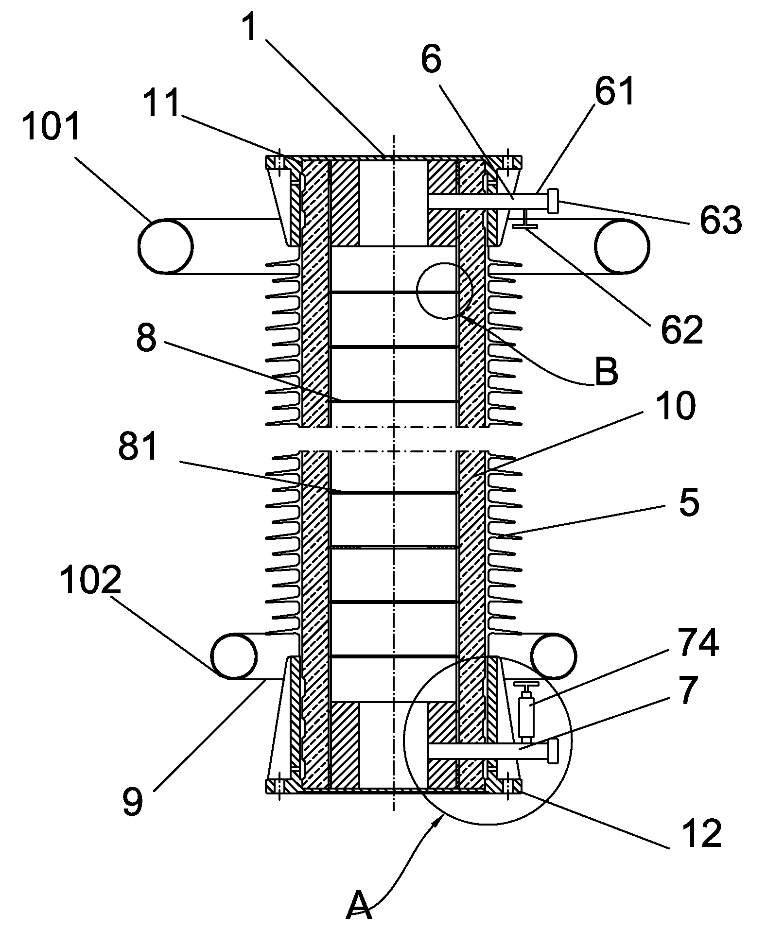 Sectional extra-high-voltage composite post insulator with inner umbrella structure
