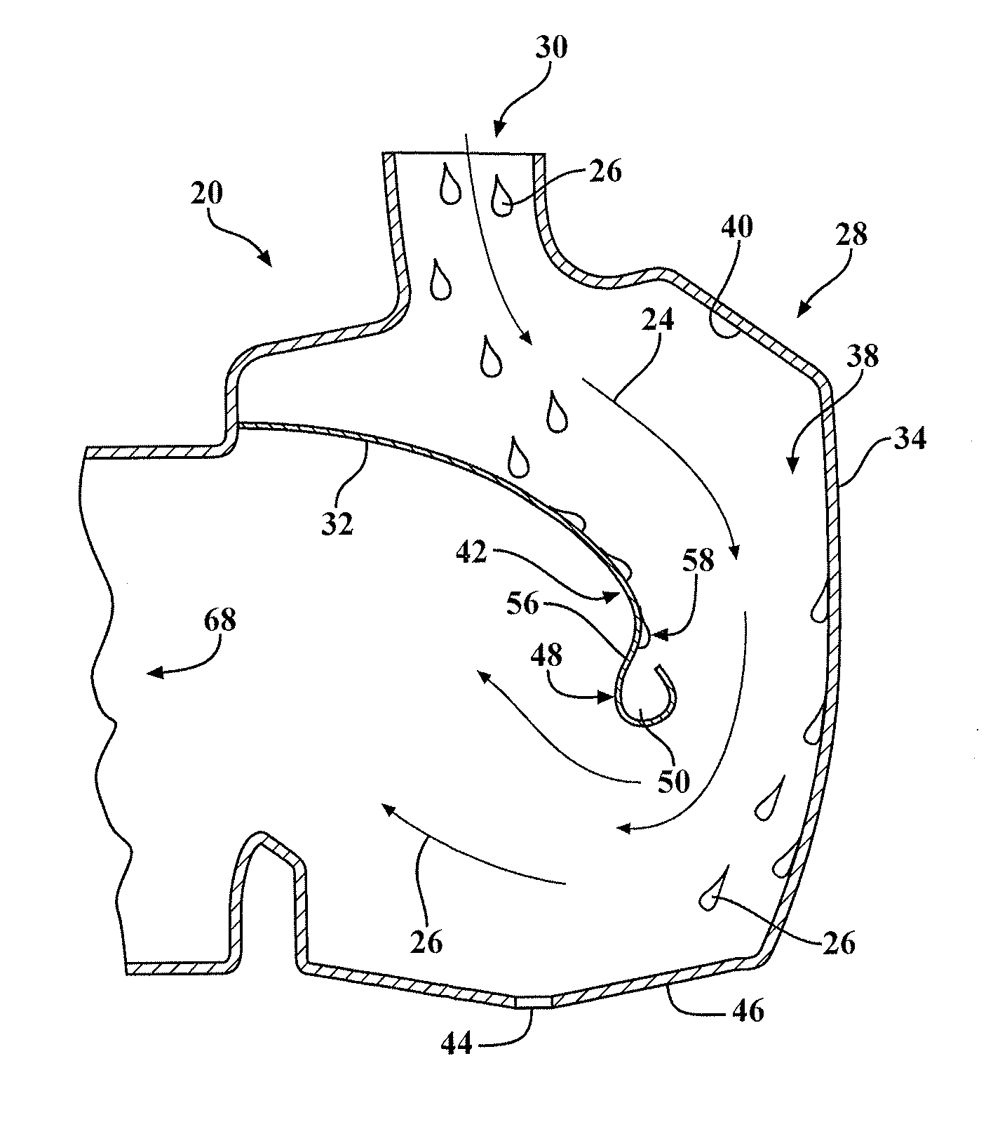 Water separator having a gutter