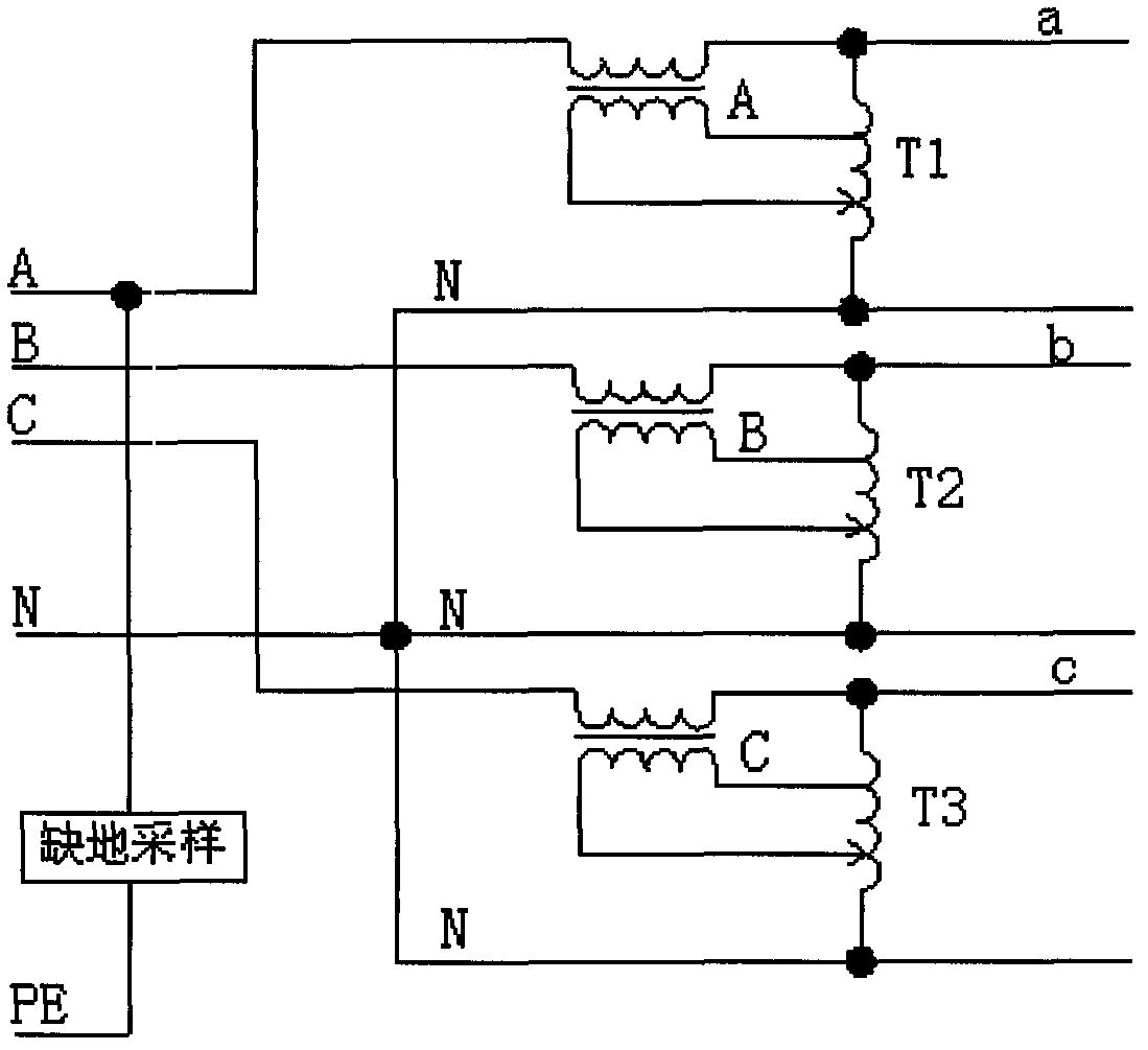 Ground-wire-missing alarming protective circuit for voltage stabilizer