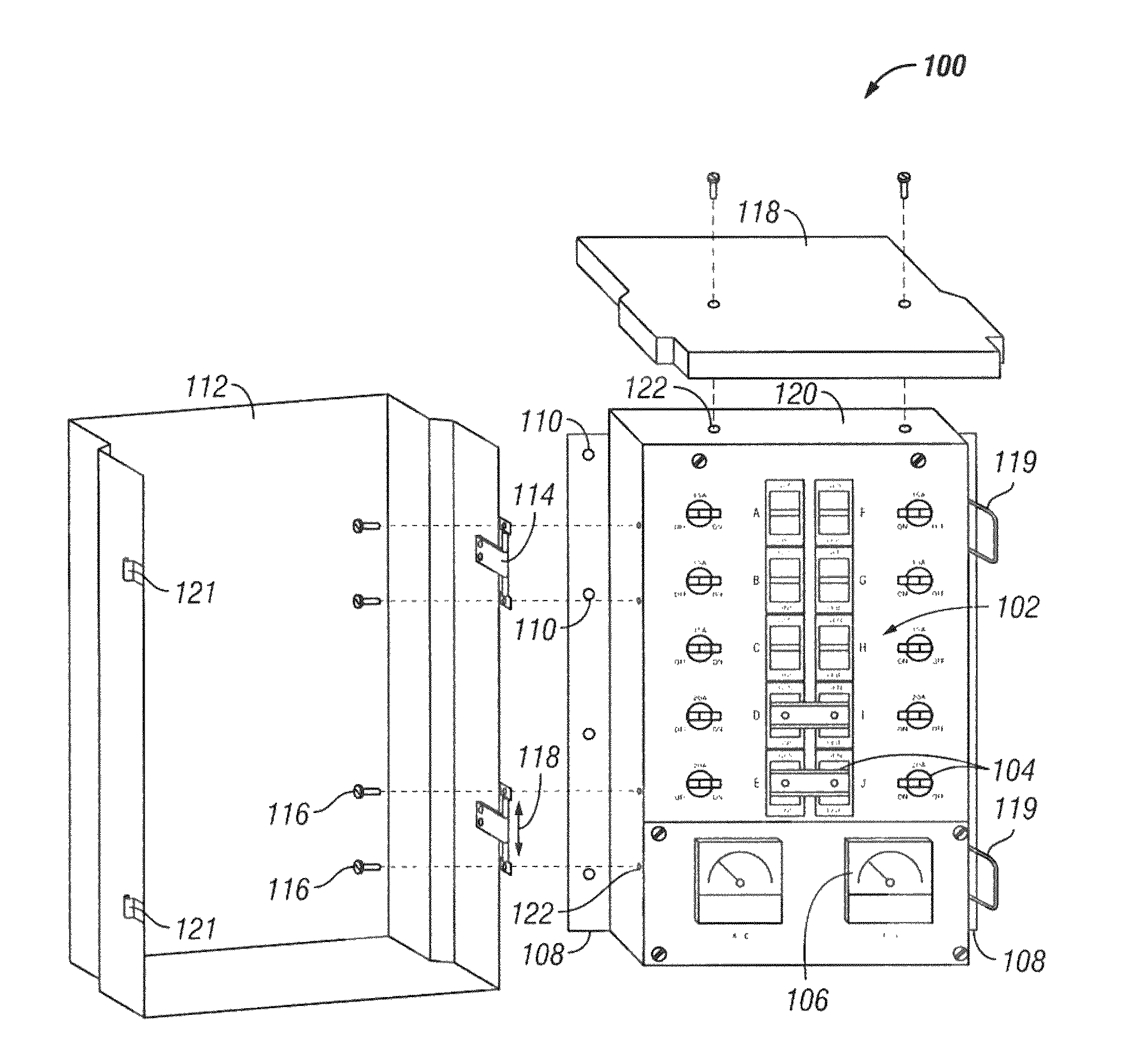 Transfer switch with easily removable weatherproof door and hood