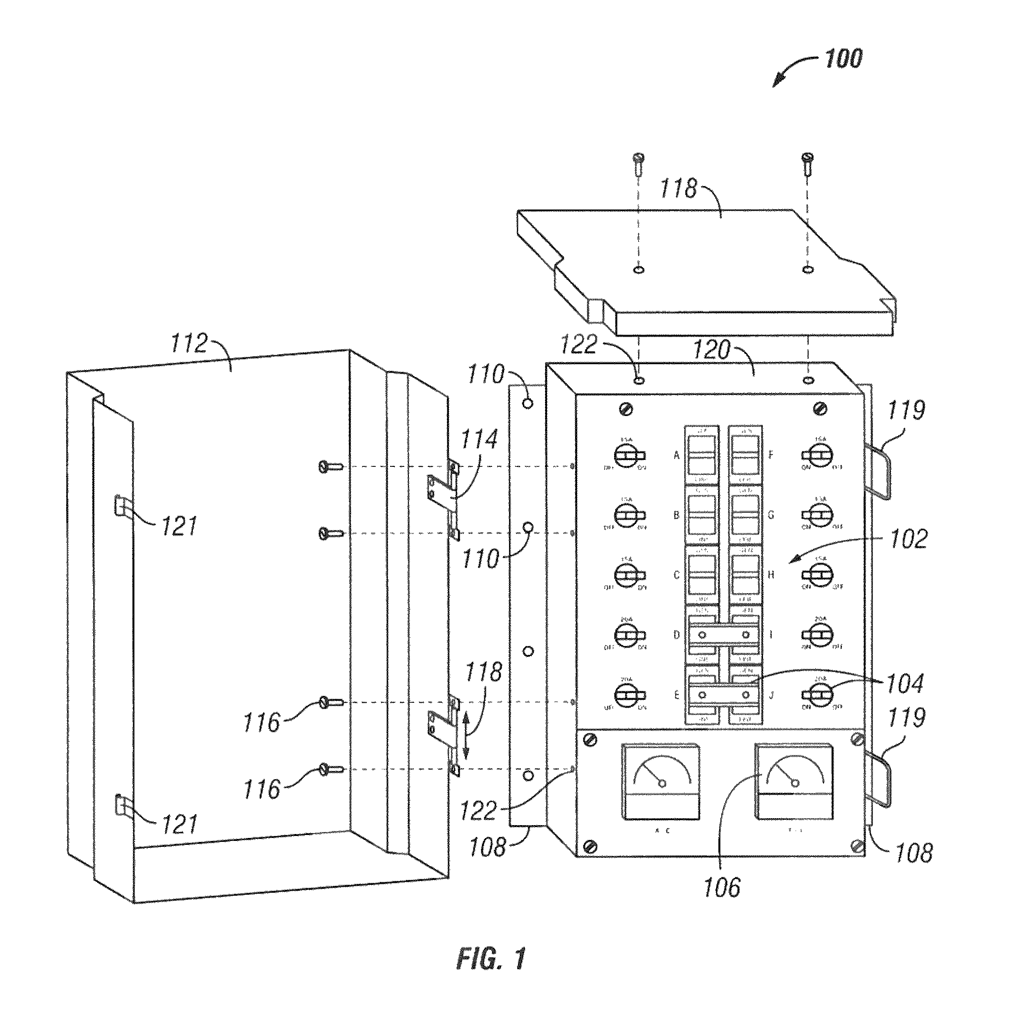 Transfer switch with easily removable weatherproof door and hood