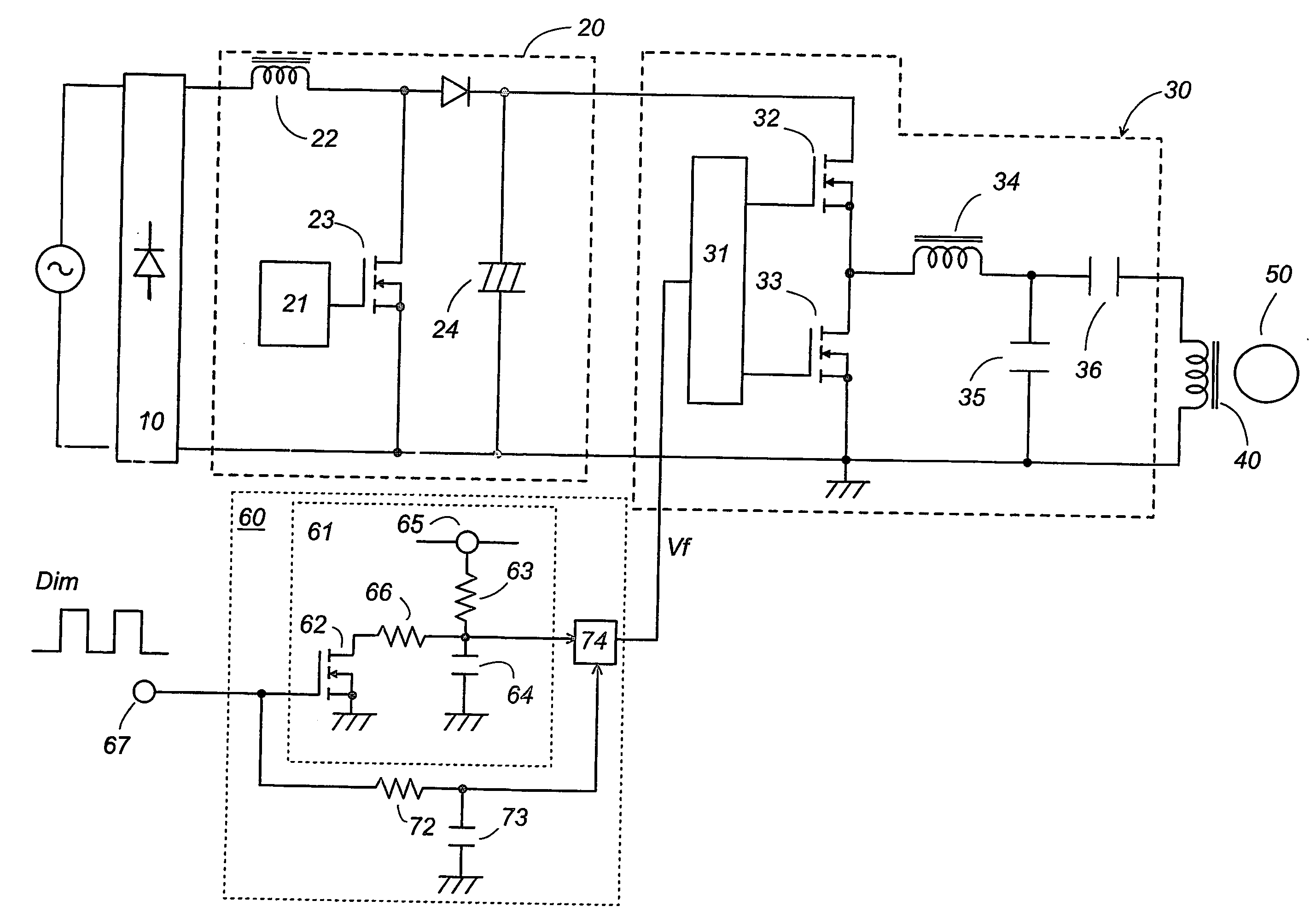 Dimmable ballast for an electrodeless discharge lamp