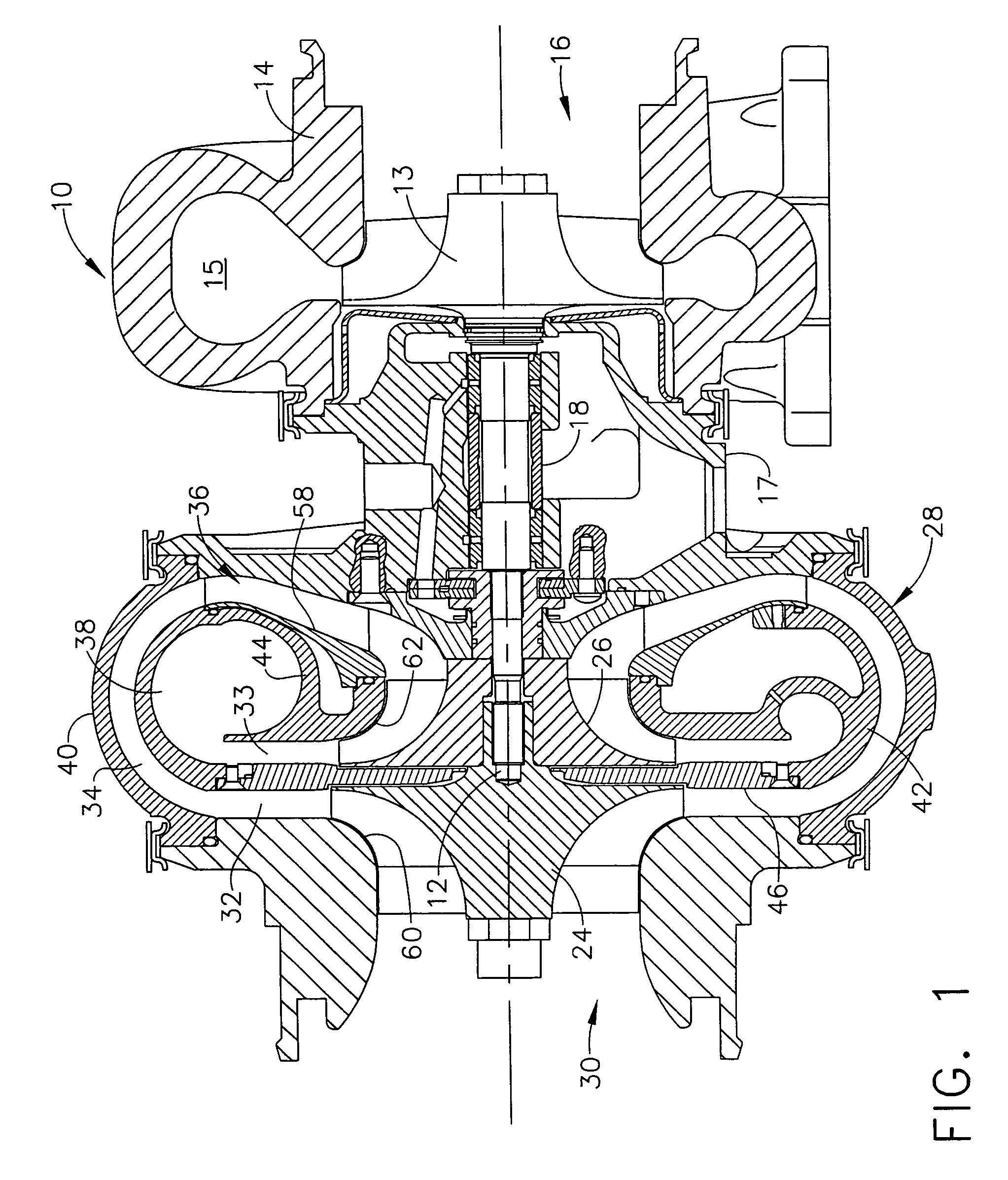 Turbocharger having two-stage compressor with boreless first-stage impeller