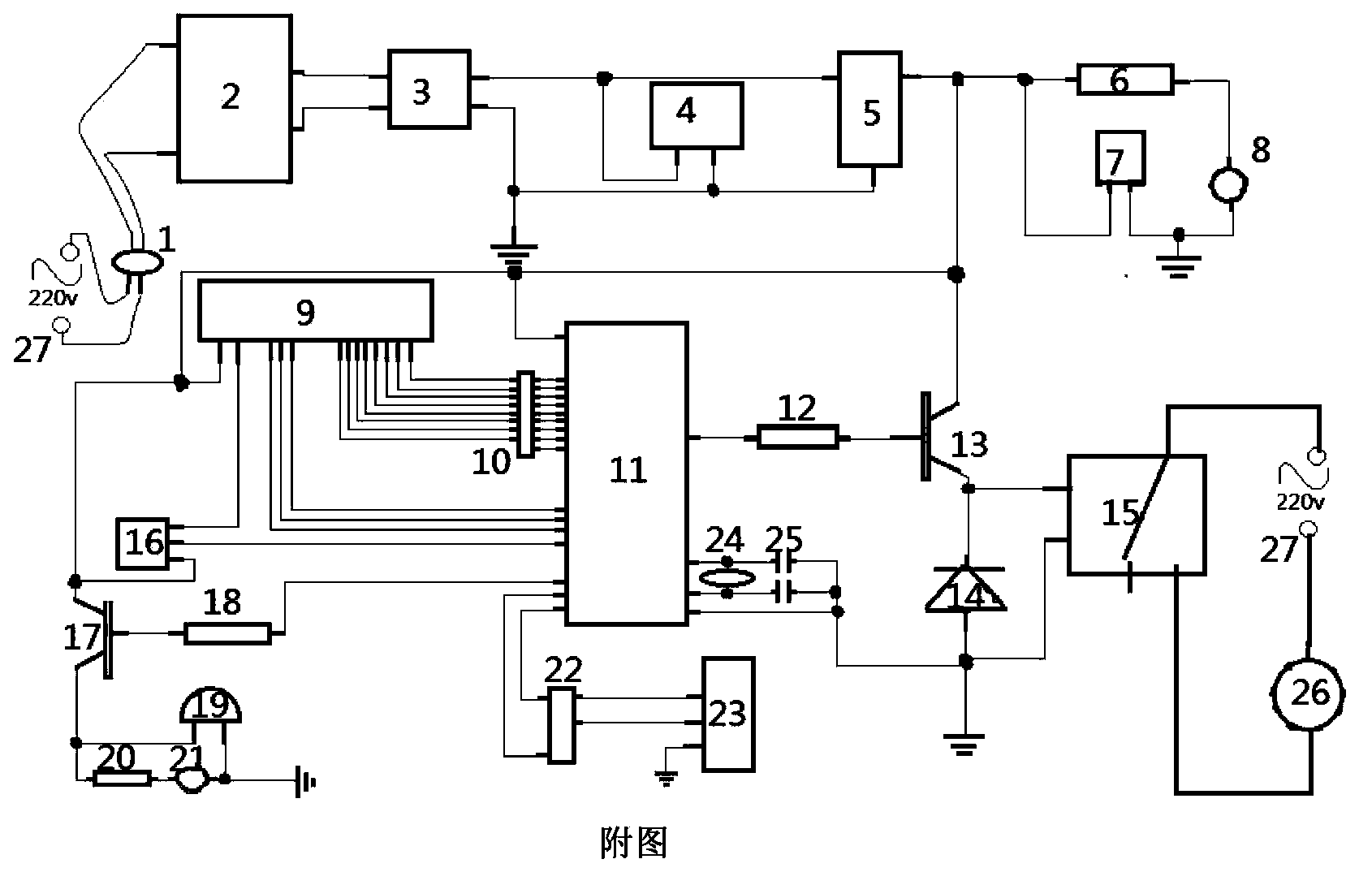 Main chip circuit control module for temperature real-time monitoring alarm control system