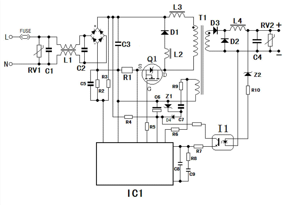 Series topological light-emitting diode (LED) switching power circuit