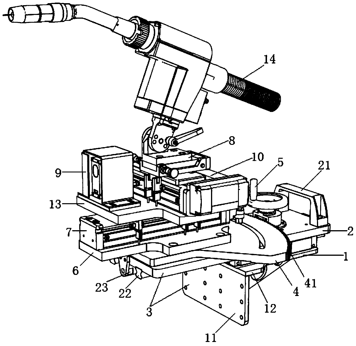 Welding torch module for film-type water-cooled wall surfacing