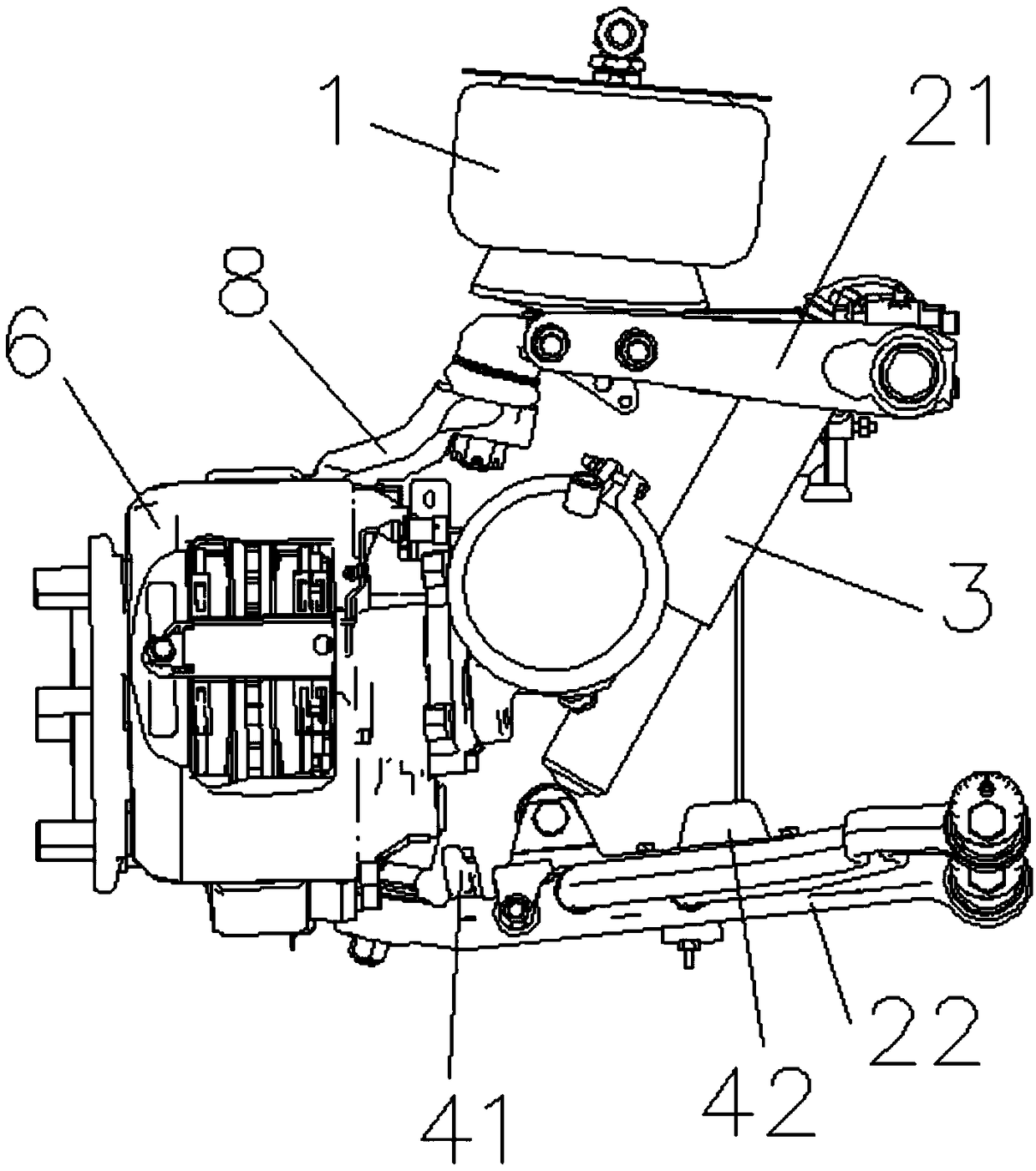 Front independent suspension for pure electric four-wheel-drive bus