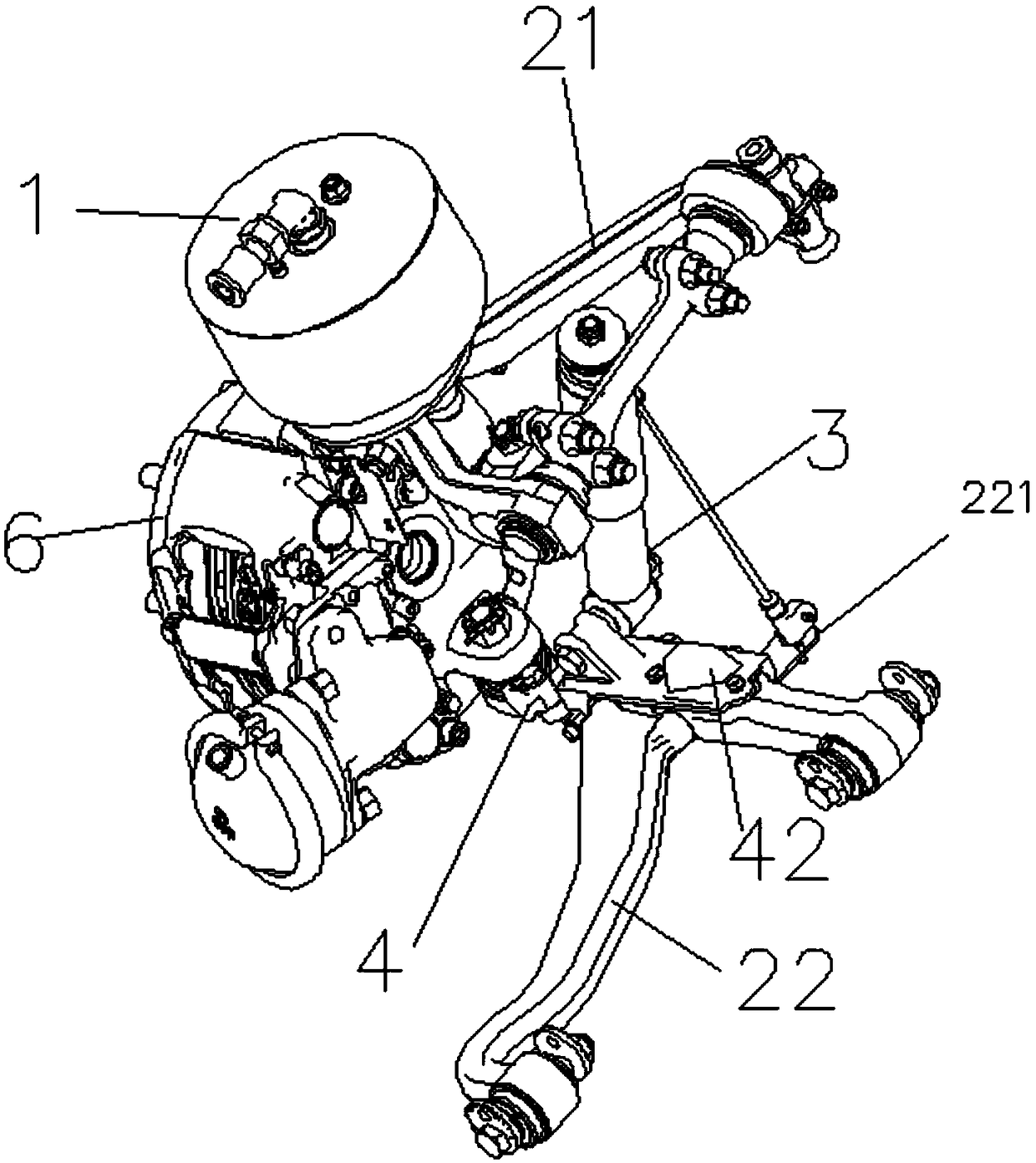 Front independent suspension for pure electric four-wheel-drive bus