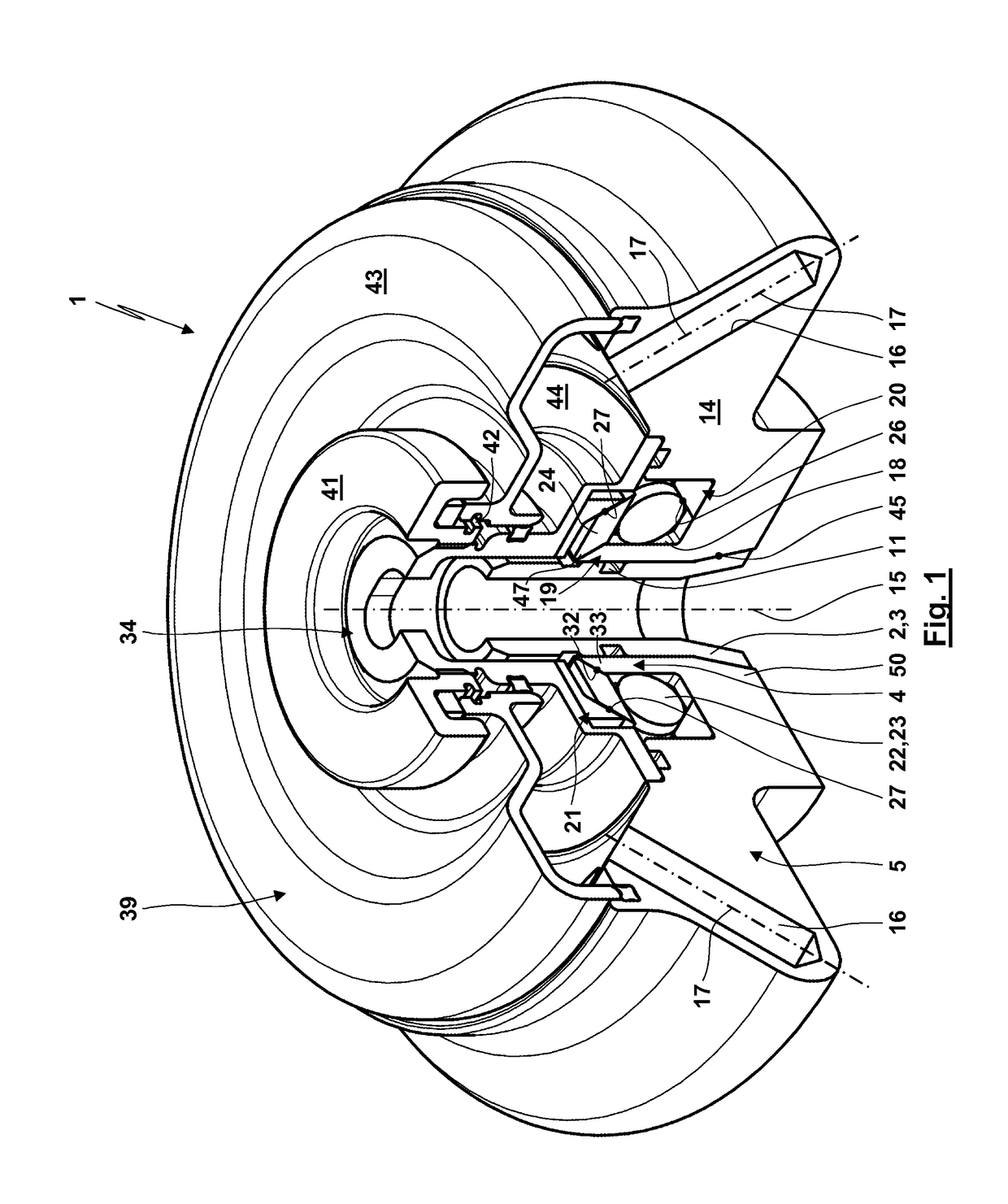 Coupling device for a laboratory centrifuge actuated by centrifugal force