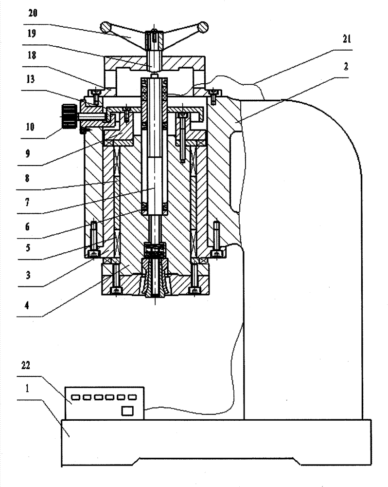 Multipurpose vertical device for testing comprehensive properties of HSK tool system