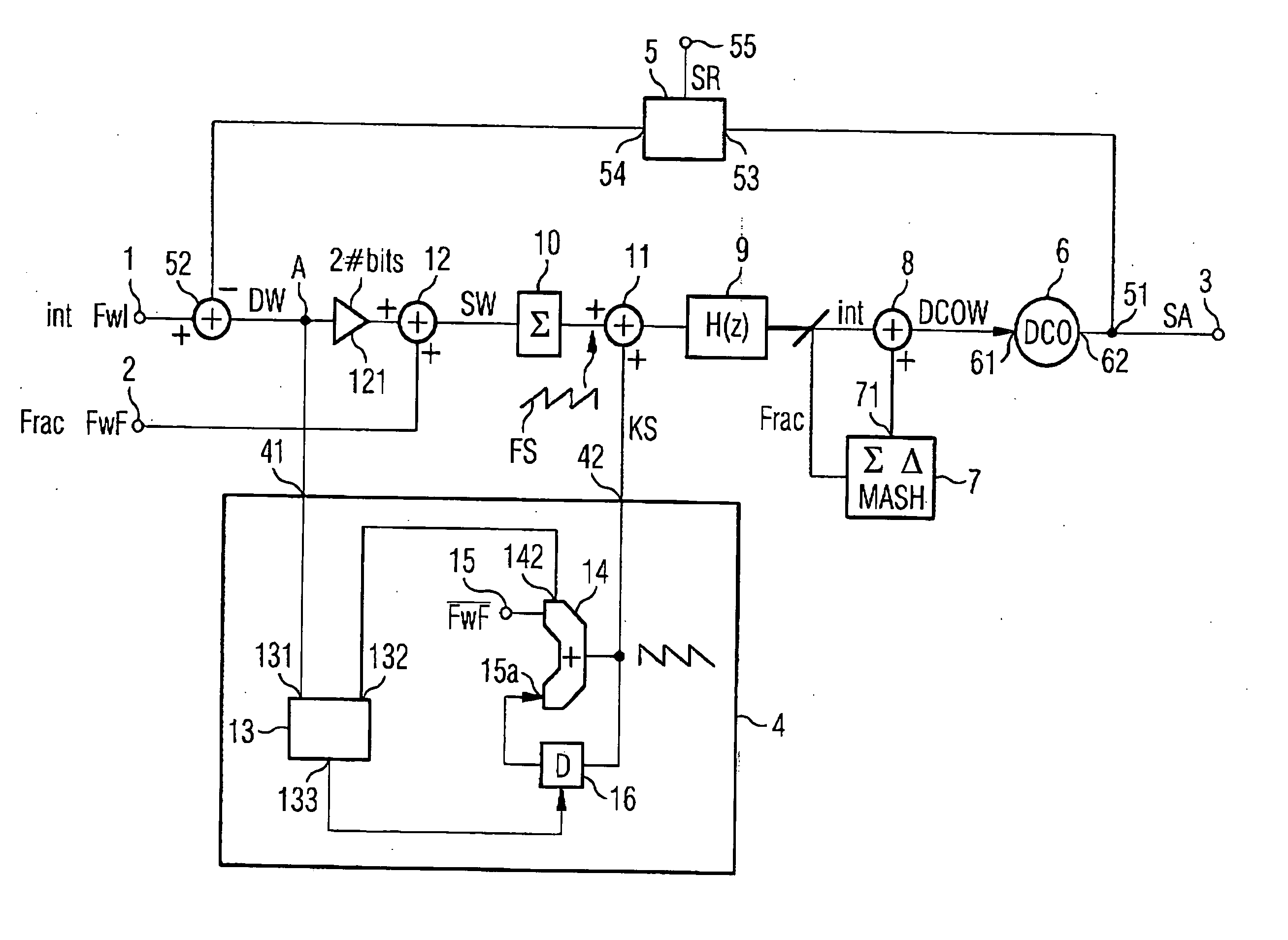 Digital phase locked loop and method for correcting interference components in a phase locked loop