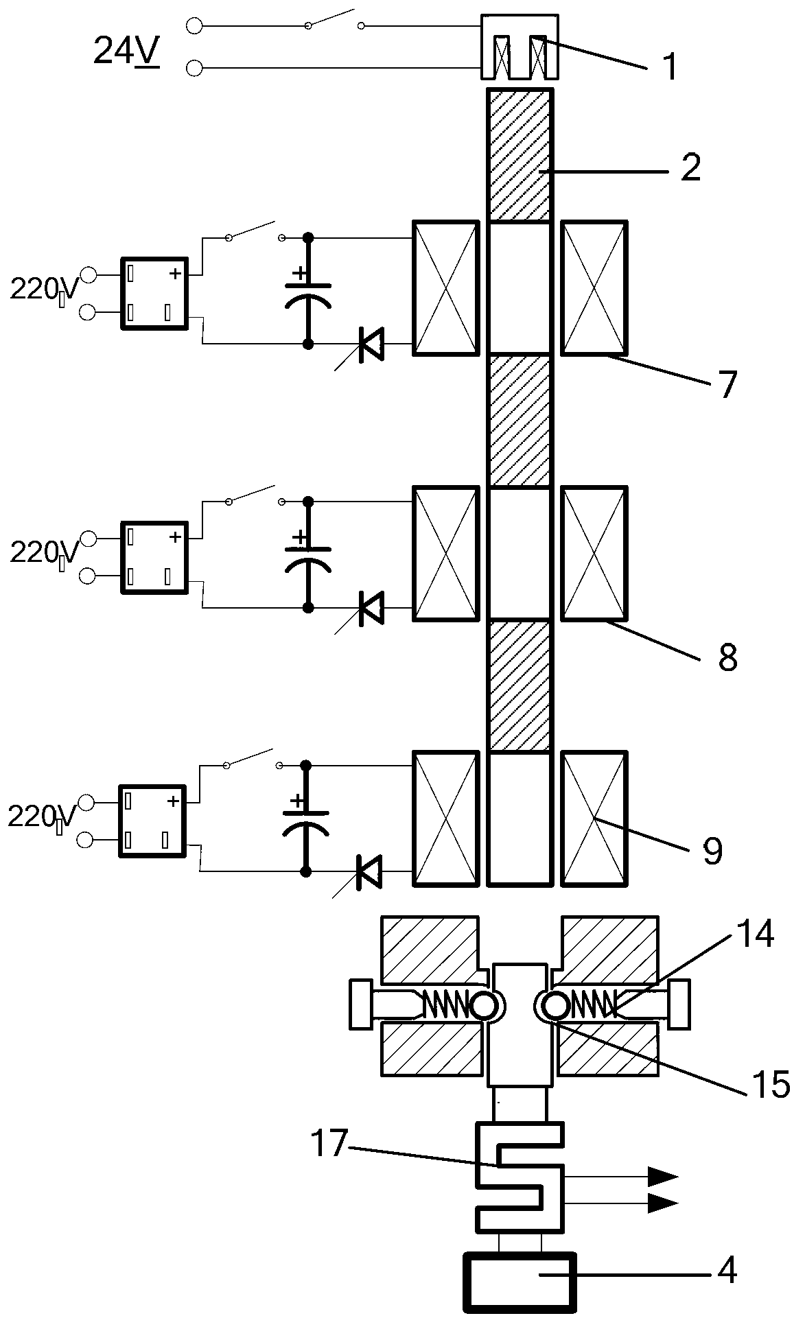 Multi-way high-energy high-speed electromagnetic force impact intelligent control testing device and method
