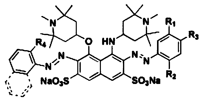 Disazo light-fast acid dye containing h-acid structure and preparation method thereof