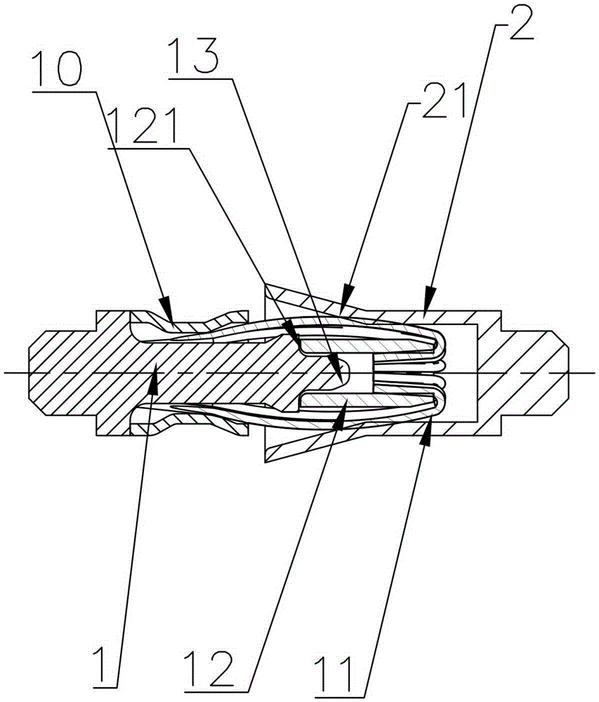 Elastic pierced radio frequency coaxial connector with radial and axial floating function