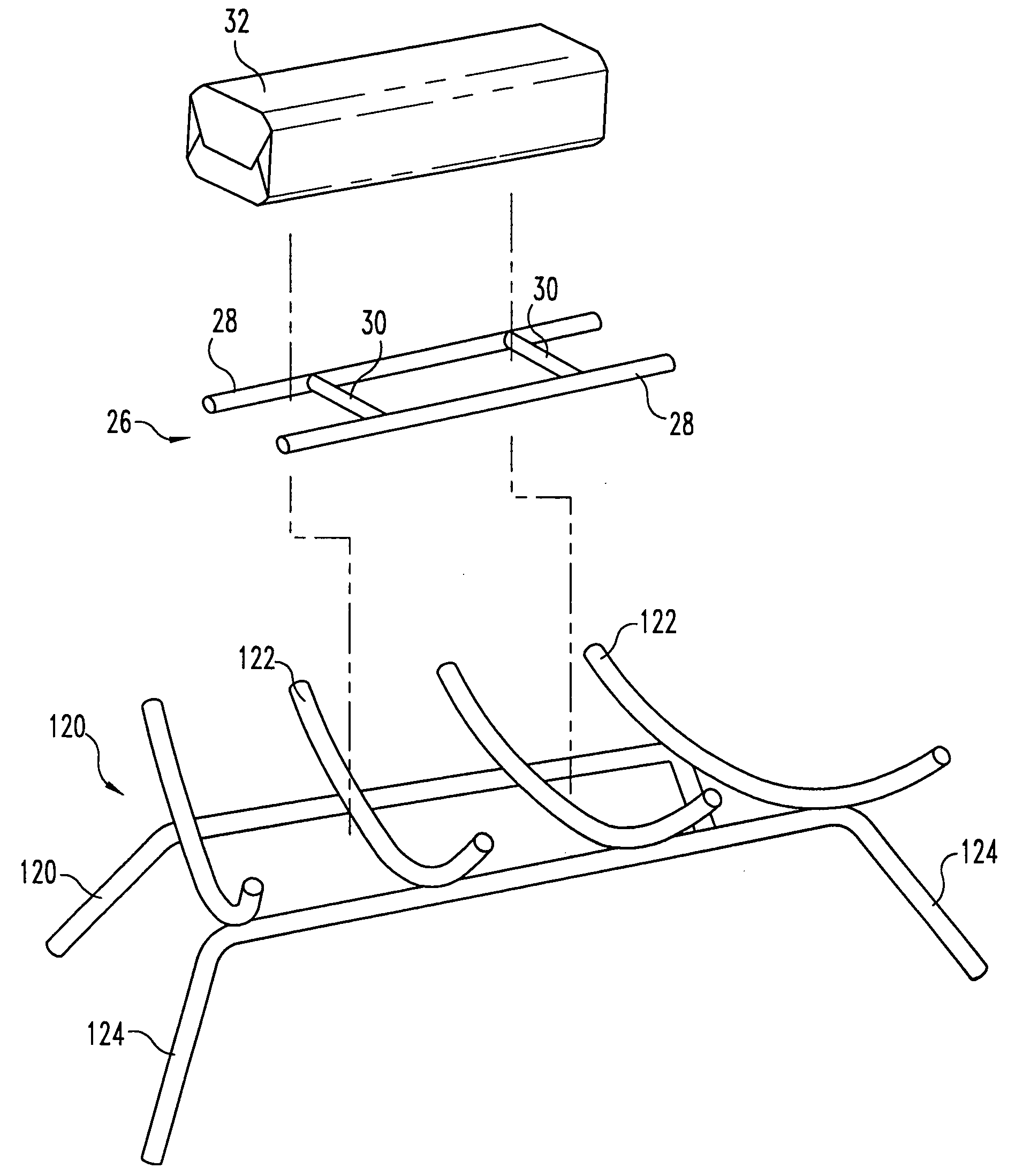 Fireplace grate accessory to increase burn time of synthetic log