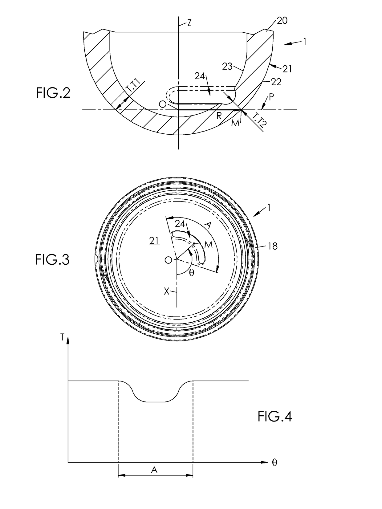 Preform having a variable thickness around a main axis