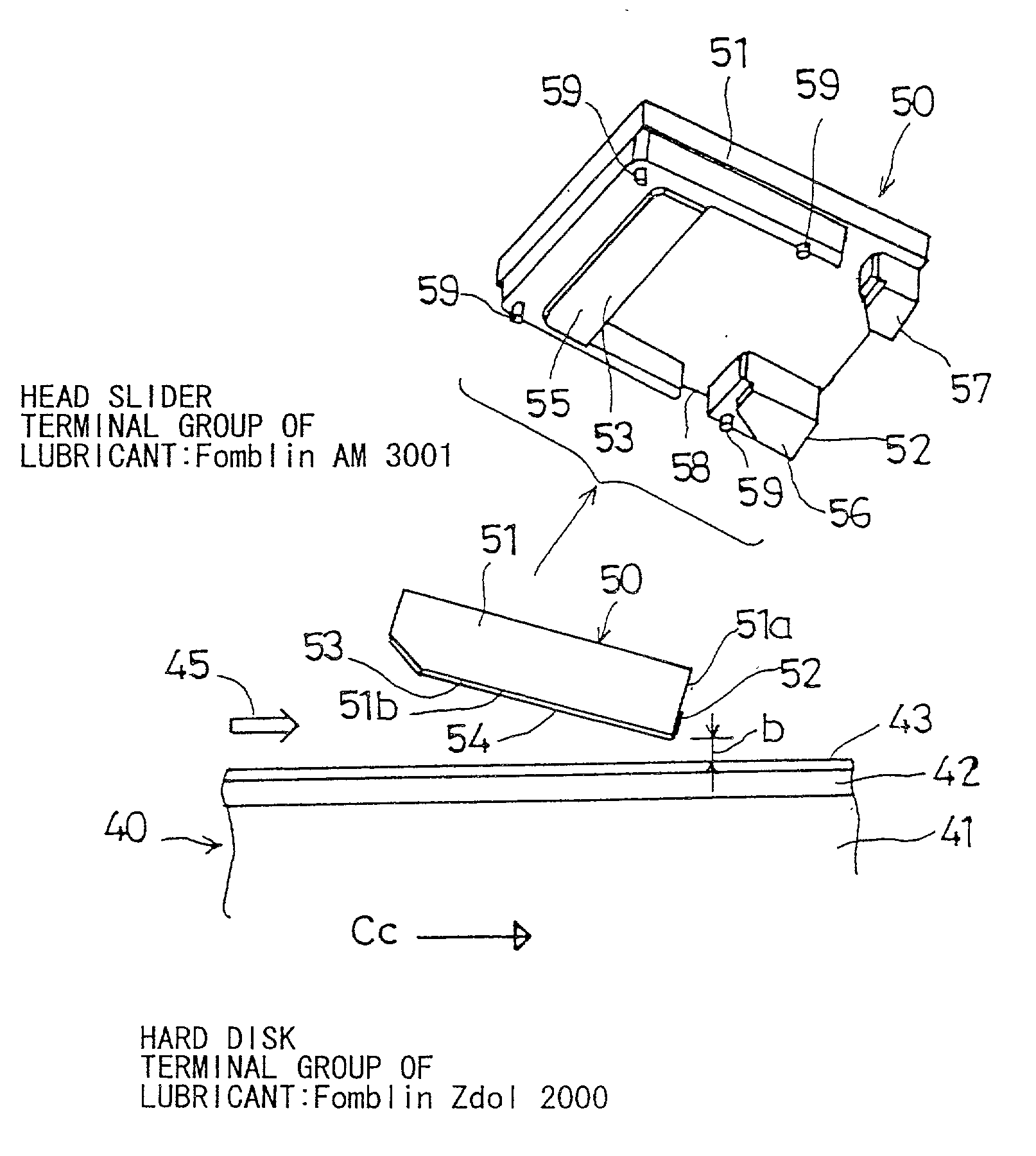 Head slider having a terminal group of lubricant of lubrication layer different from that of a medium
