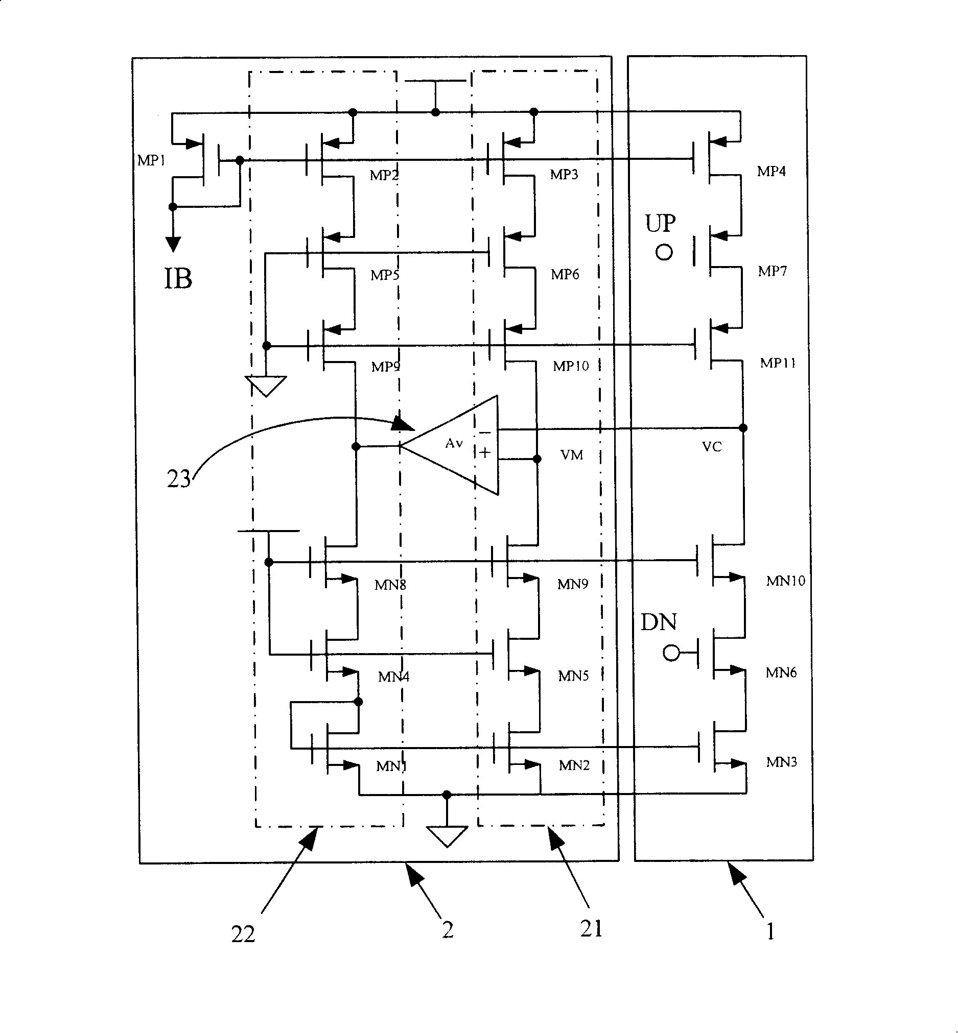 Self-calibration charge pump circuit used for phase-locked loop and its self-calibration feedback loop