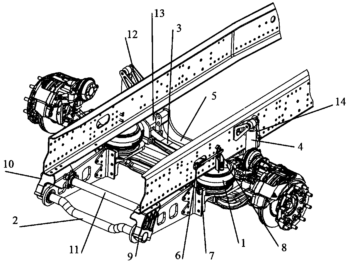Front air suspension with low chassis and automobile