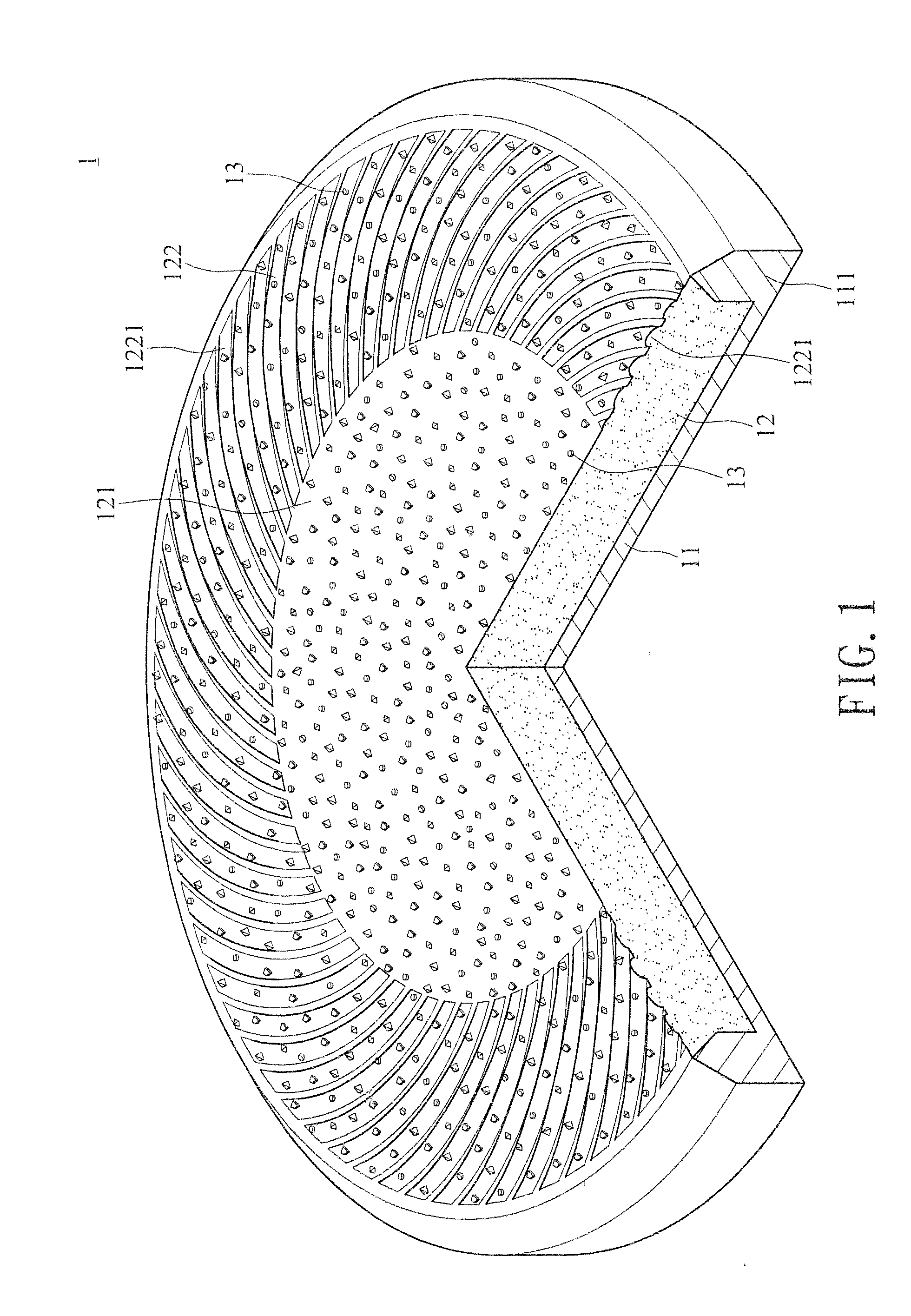 Arc blade-shaped processing surface structure of pad conditioner and manufacturing mold structure thereof