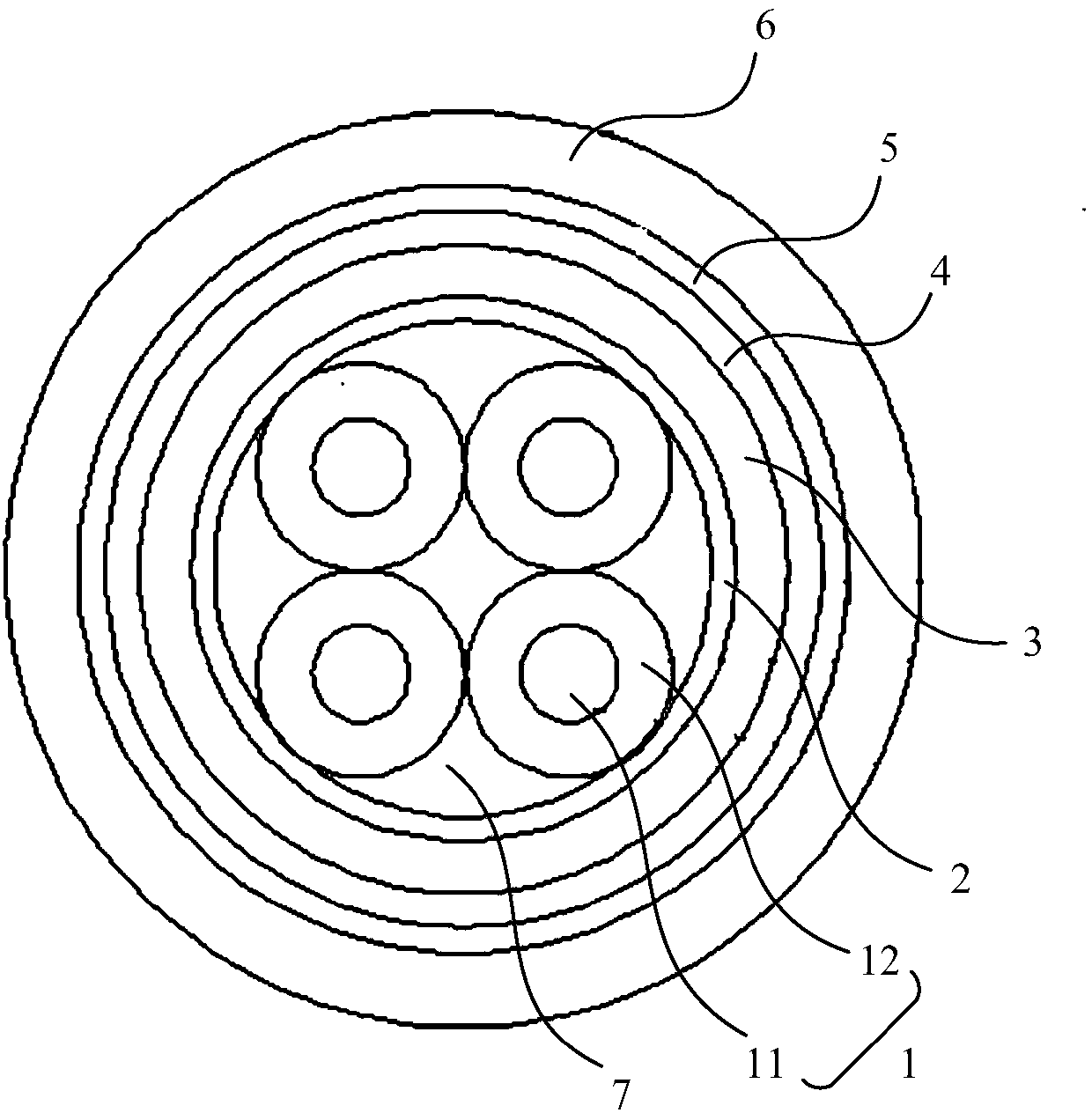 Circular shielding control towline cable and production method thereof